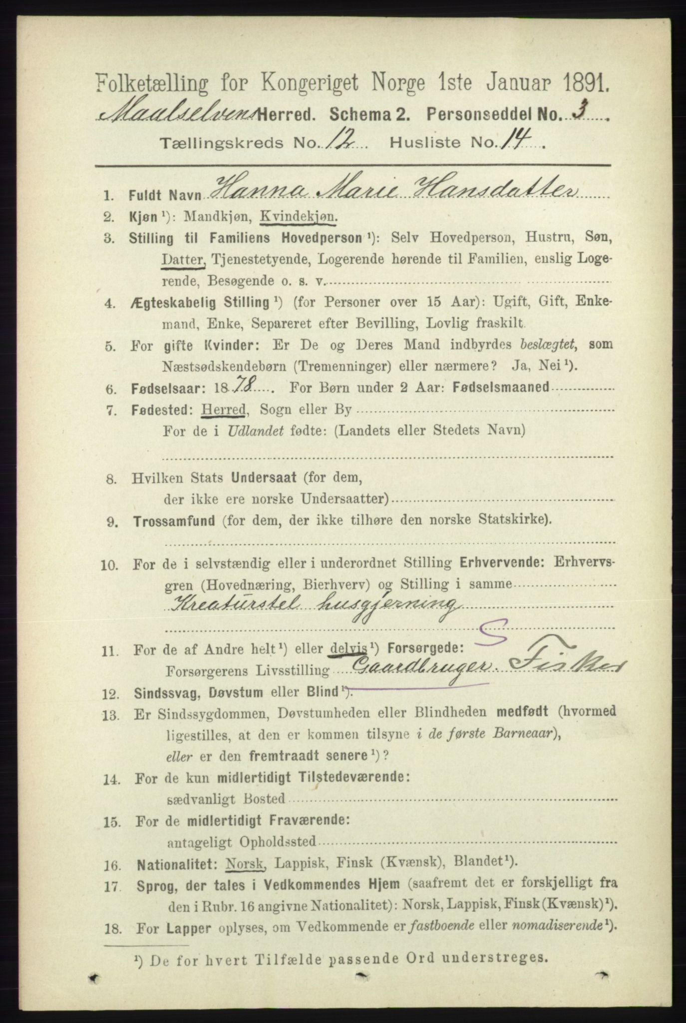 RA, 1891 census for 1924 Målselv, 1891, p. 3883