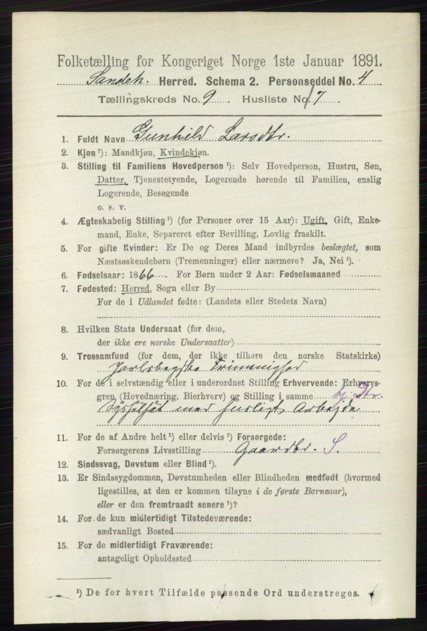 RA, 1891 census for 0724 Sandeherred, 1891, p. 5645