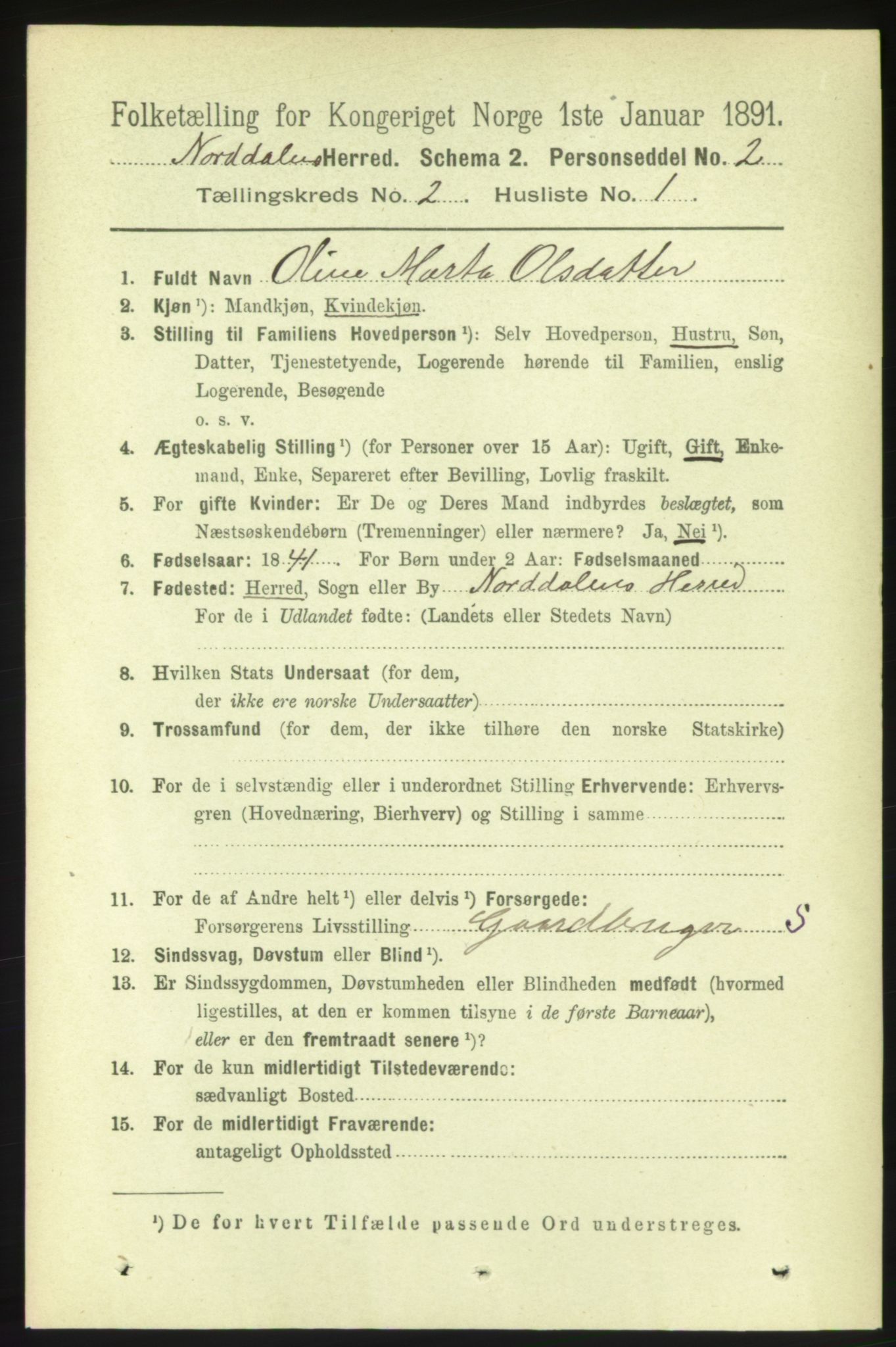 RA, 1891 census for 1524 Norddal, 1891, p. 339