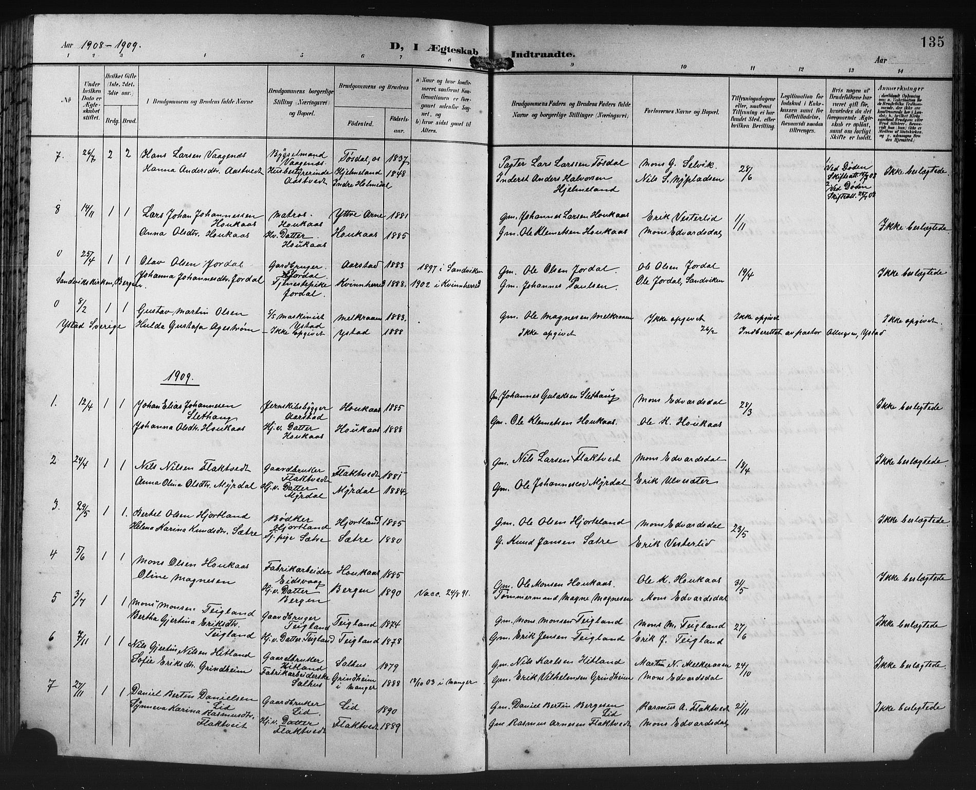 Åsane sokneprestembete, SAB/A-79401/H/Hab: Parish register (copy) no. A 3, 1899-1915, p. 135