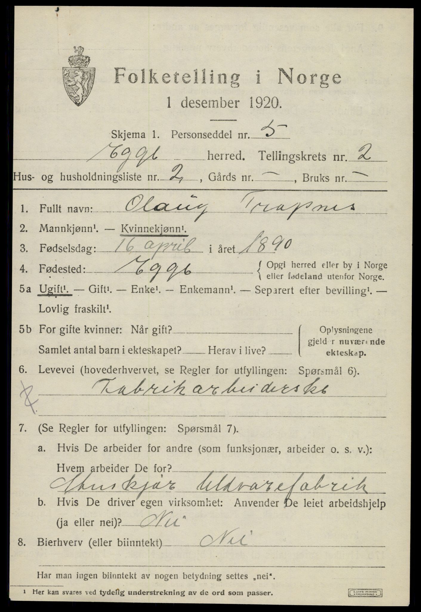 SAT, 1920 census for Egge, 1920, p. 1060