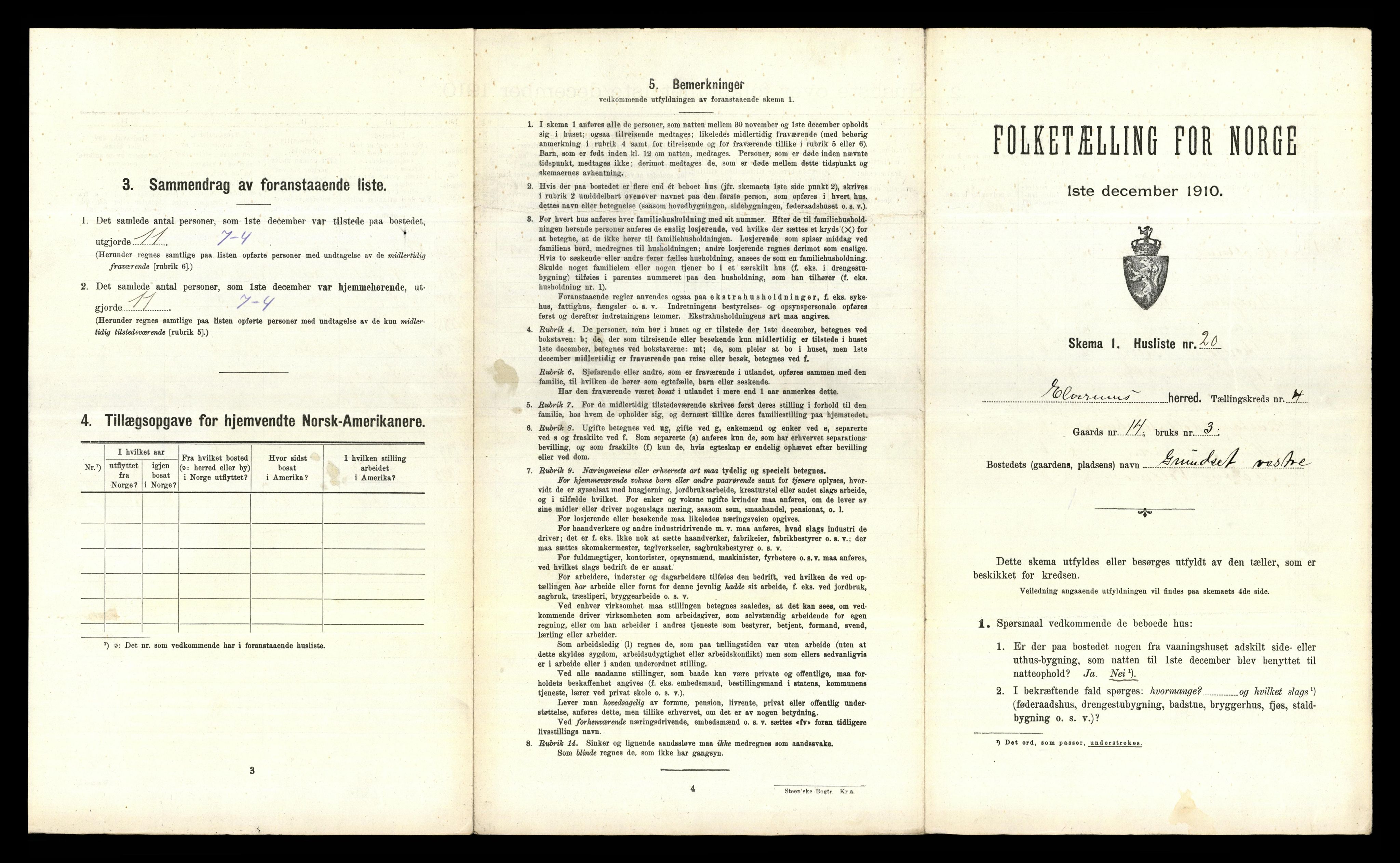 RA, 1910 census for Elverum, 1910, p. 389