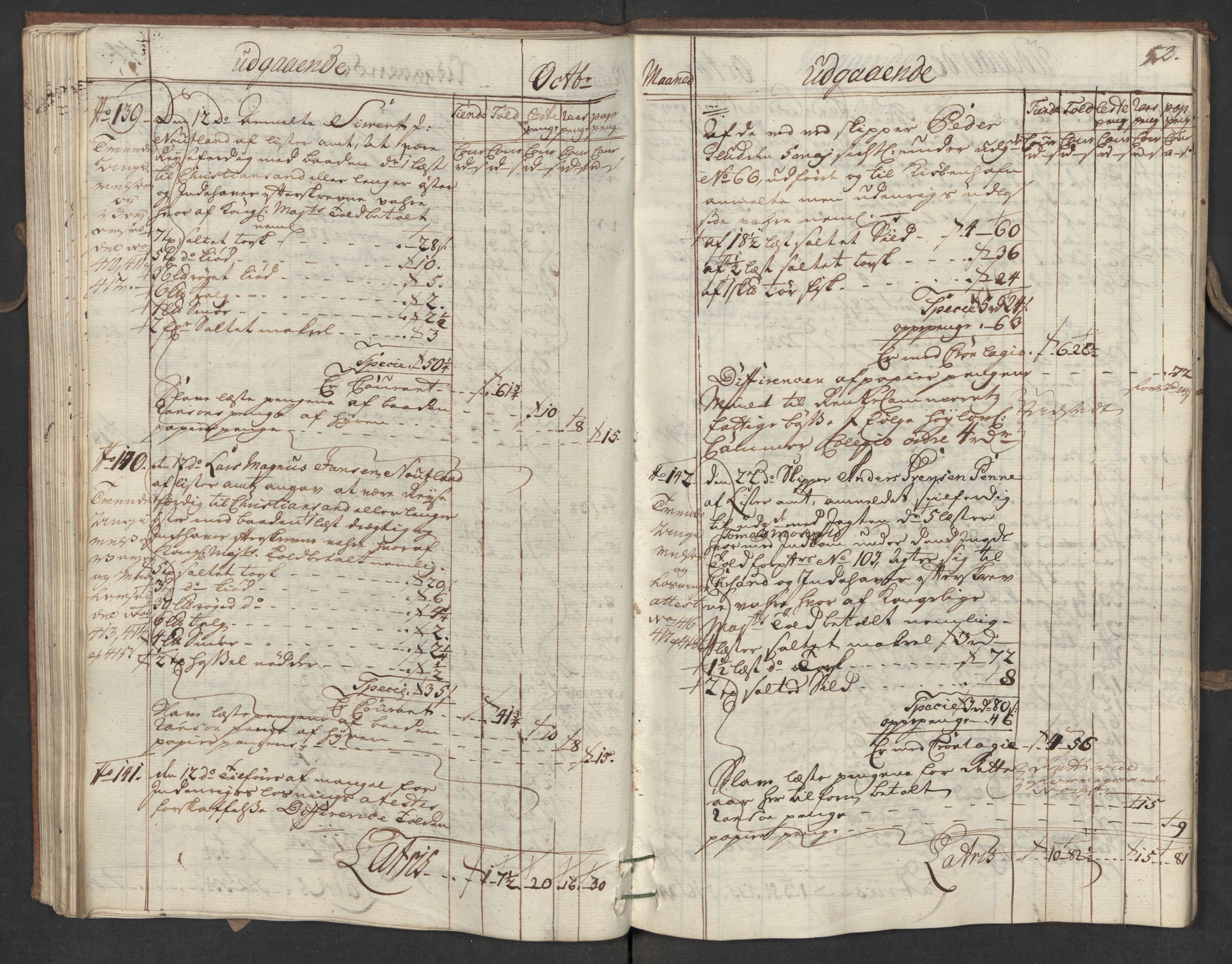 Generaltollkammeret, tollregnskaper, RA/EA-5490/R19/L0015/0005: Tollregnskaper Flekkefjord / Utgående hovedtollbok, 1756, p. 51b-52a