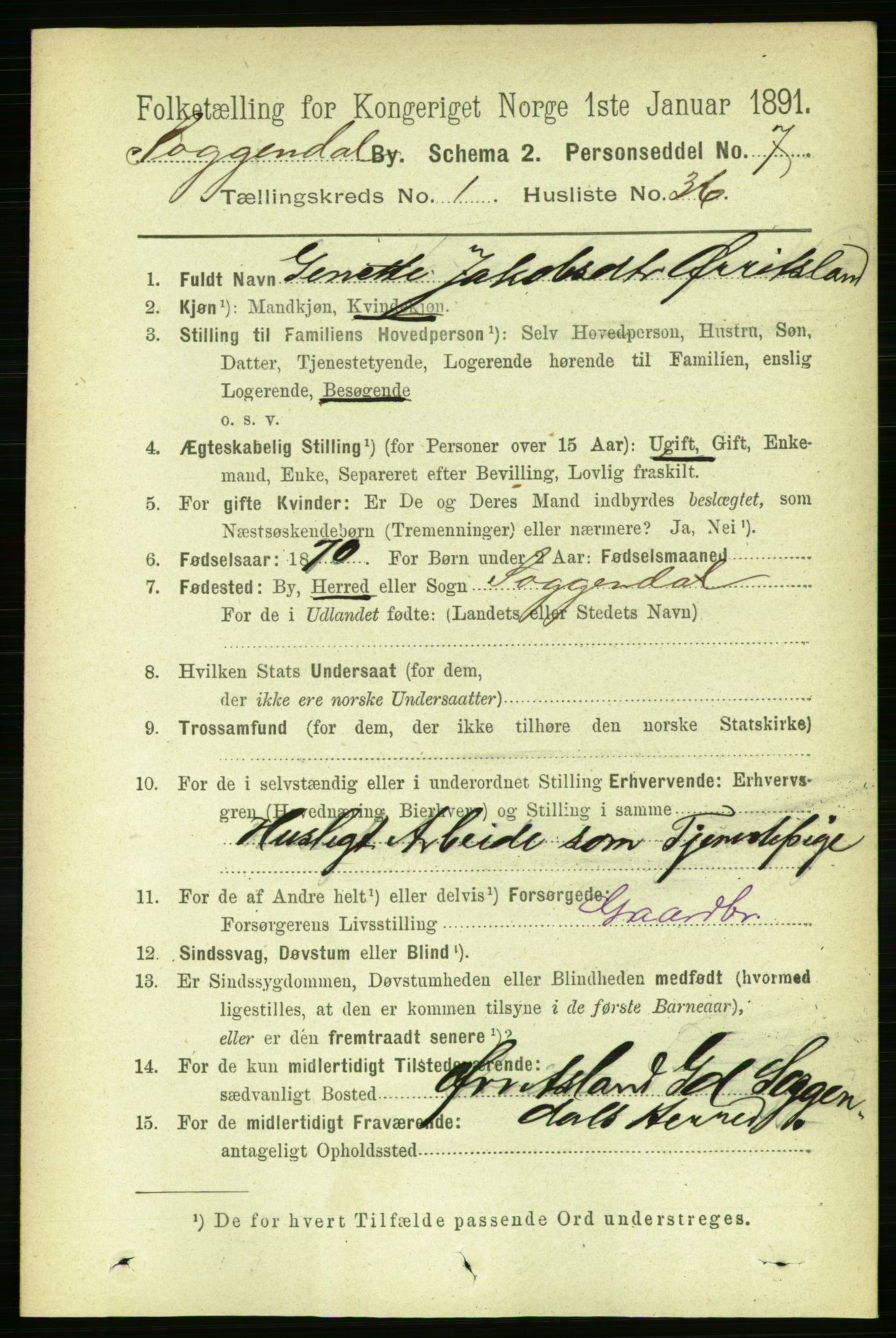 RA, 1891 census for 1107 Sokndal, 1891, p. 208