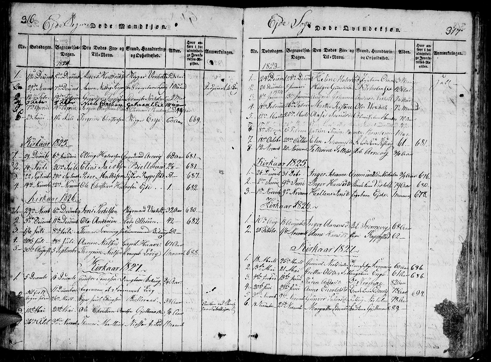 Hommedal sokneprestkontor, SAK/1111-0023/F/Fb/Fbb/L0003: Parish register (copy) no. B 3 /2, 1816-1850, p. 316-317