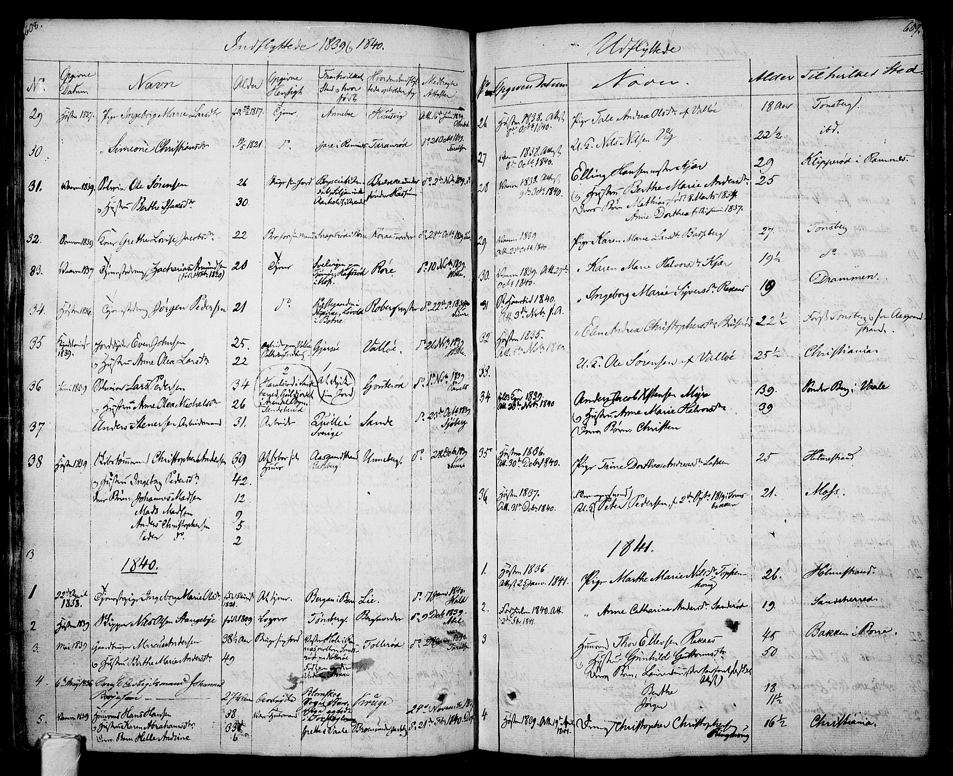 Sem kirkebøker, AV/SAKO-A-5/F/Fa/L0005: Parish register (official) no. I 5, 1825-1842, p. 608-609