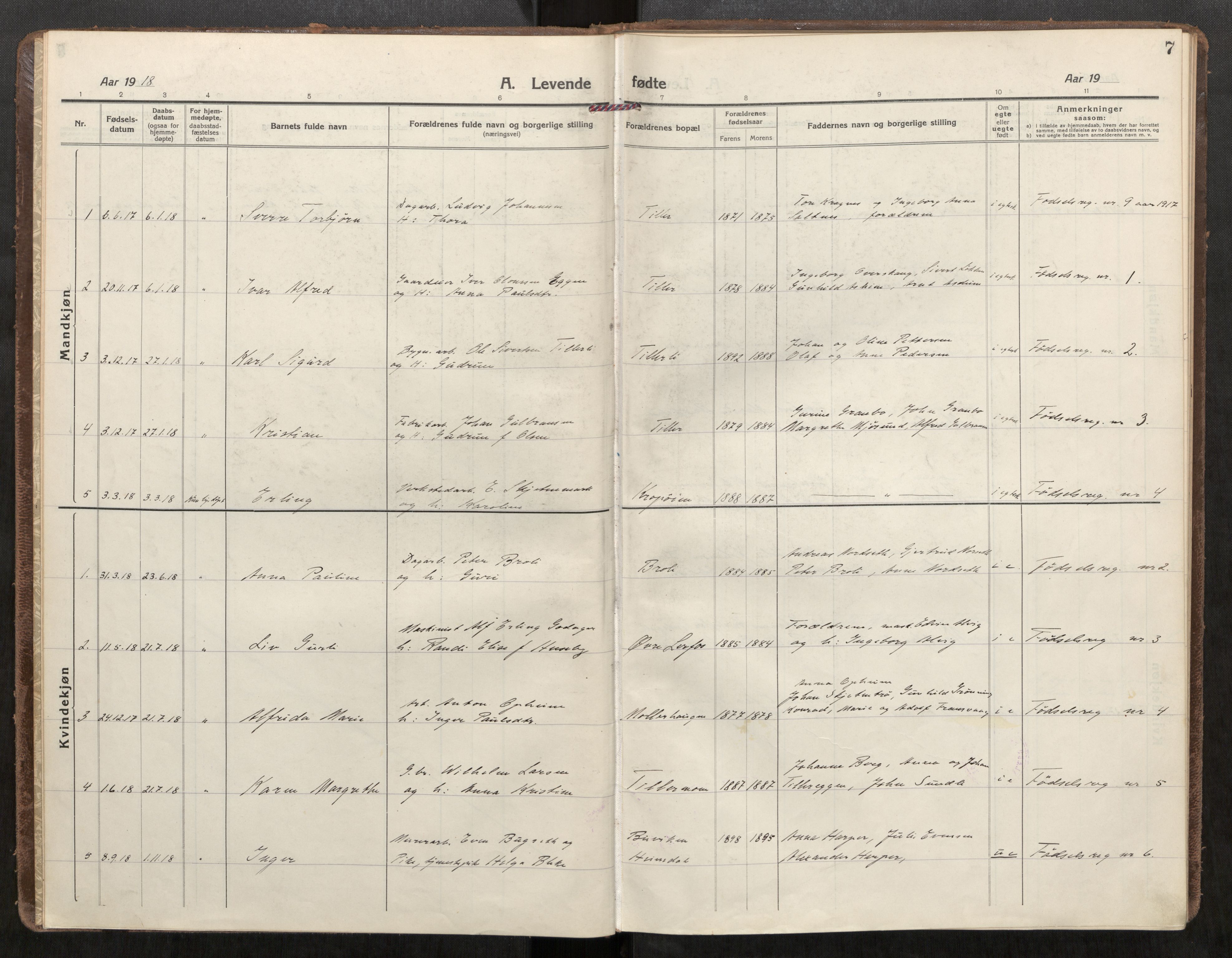 Klæbu sokneprestkontor, SAT/A-1112: Parish register (official) no. 3, 1917-1924, p. 7