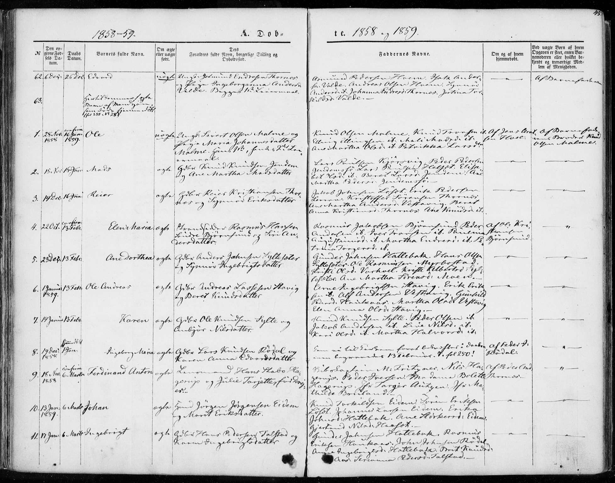 Ministerialprotokoller, klokkerbøker og fødselsregistre - Møre og Romsdal, SAT/A-1454/565/L0748: Parish register (official) no. 565A02, 1845-1872, p. 45