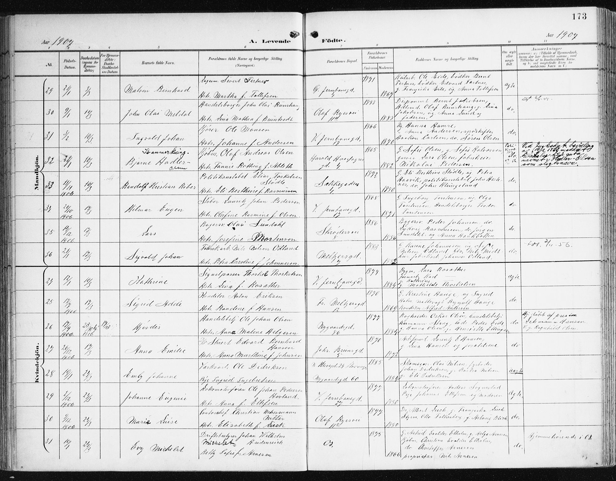 Johanneskirken sokneprestembete, AV/SAB-A-76001/H/Haa/L0002: Parish register (official) no. A 2, 1900-1912, p. 173