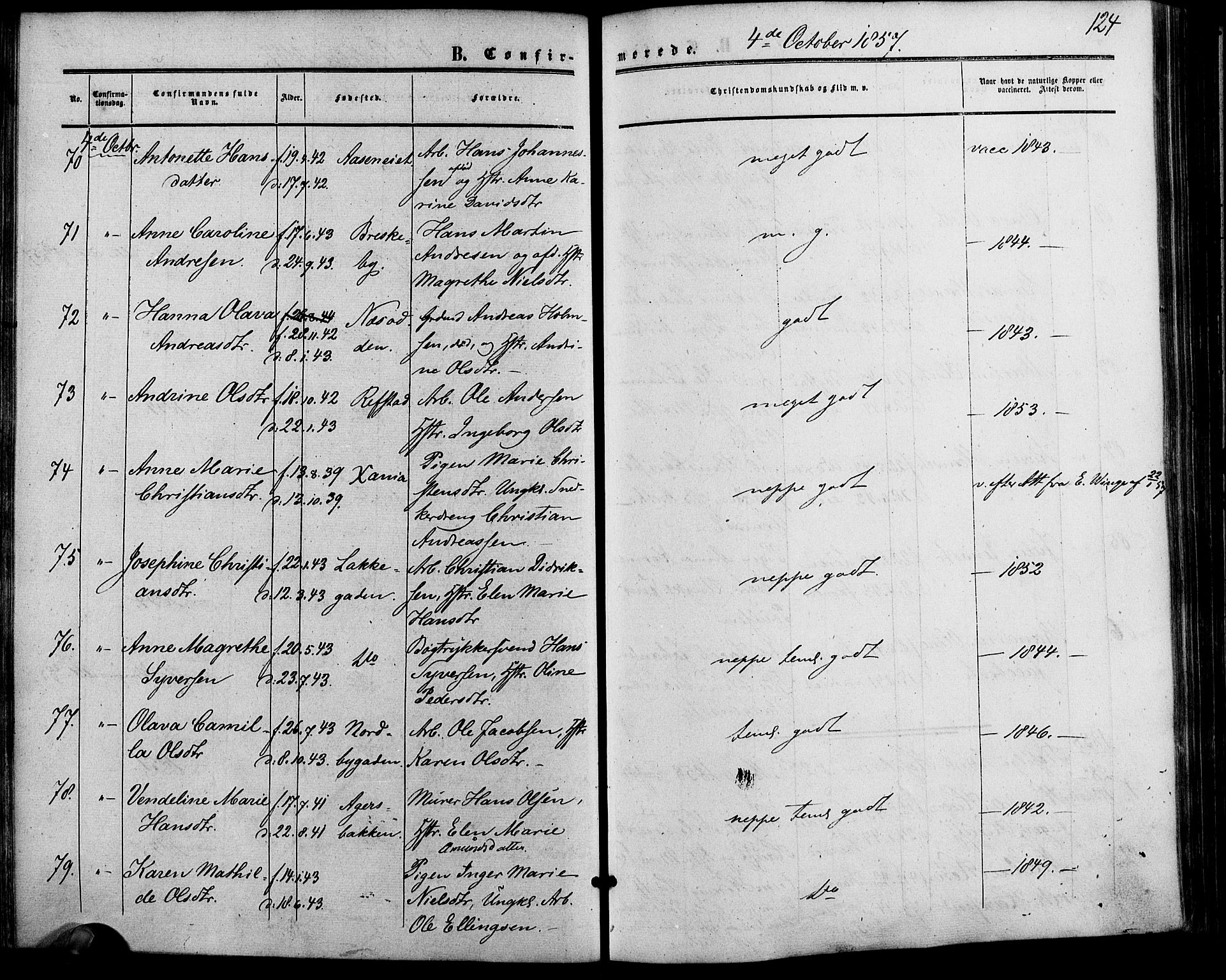 Vestre Aker prestekontor Kirkebøker, AV/SAO-A-10025/F/Fa/L0001: Parish register (official) no. 1, 1853-1858, p. 124