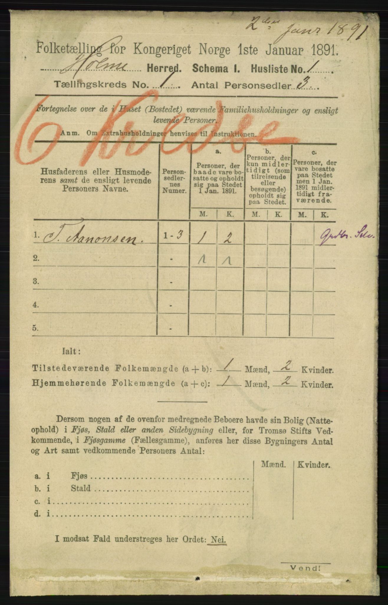 RA, 1891 census for 1020 Holum, 1891, p. 21