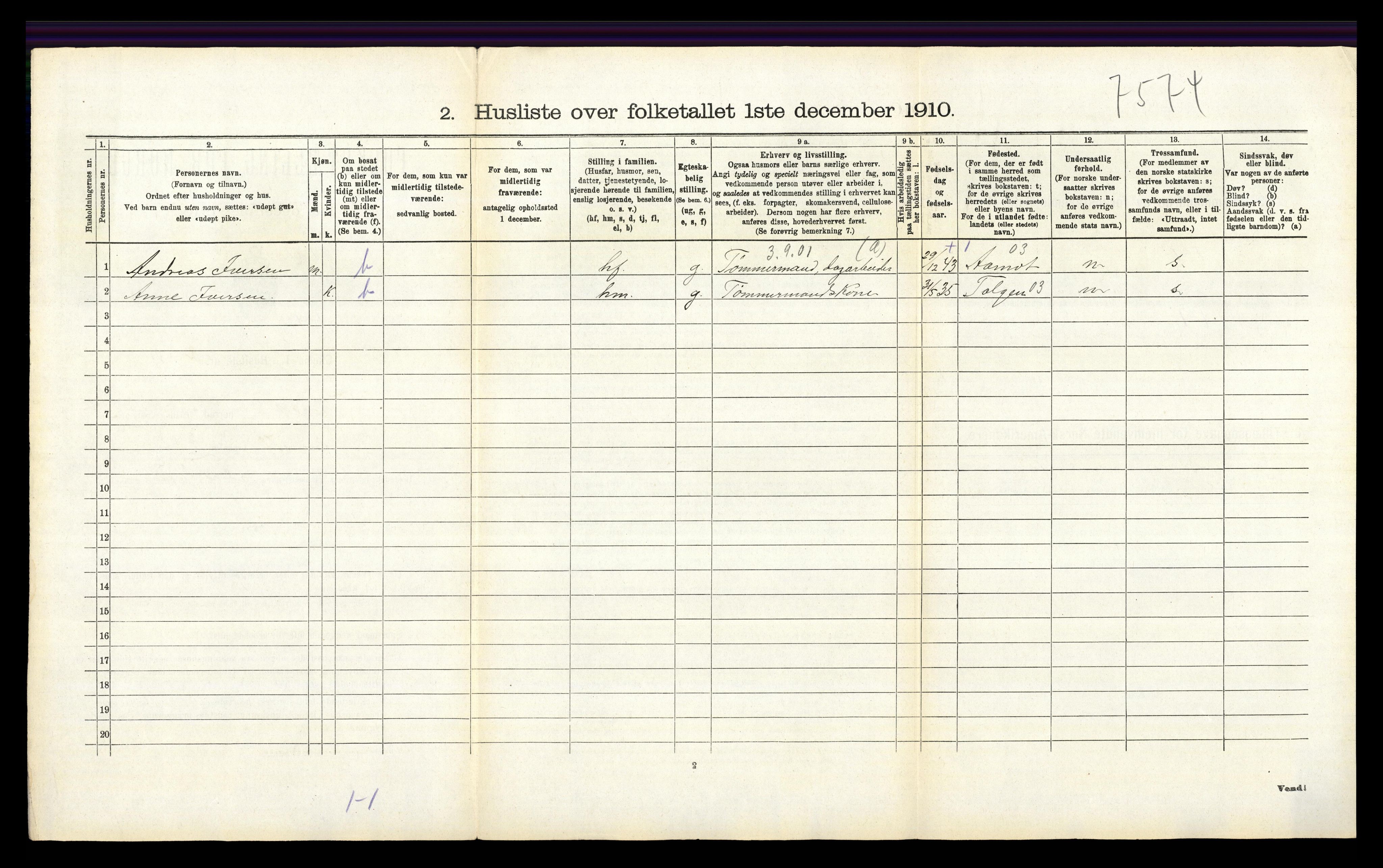 RA, 1910 census for Tynset, 1910, p. 714