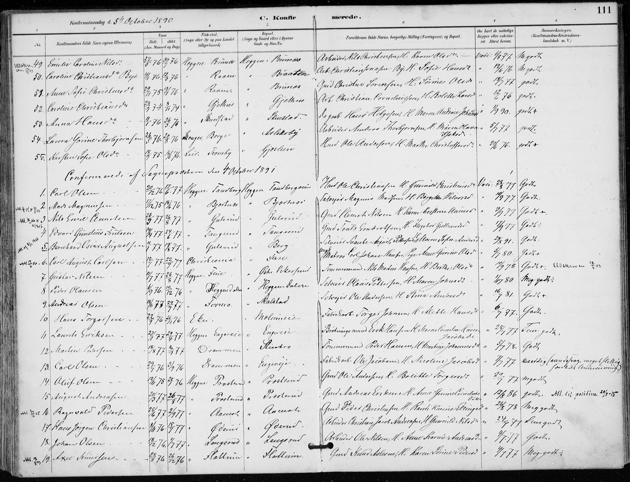 Modum kirkebøker, AV/SAKO-A-234/F/Fa/L0012: Parish register (official) no. 12, 1890-1898, p. 111