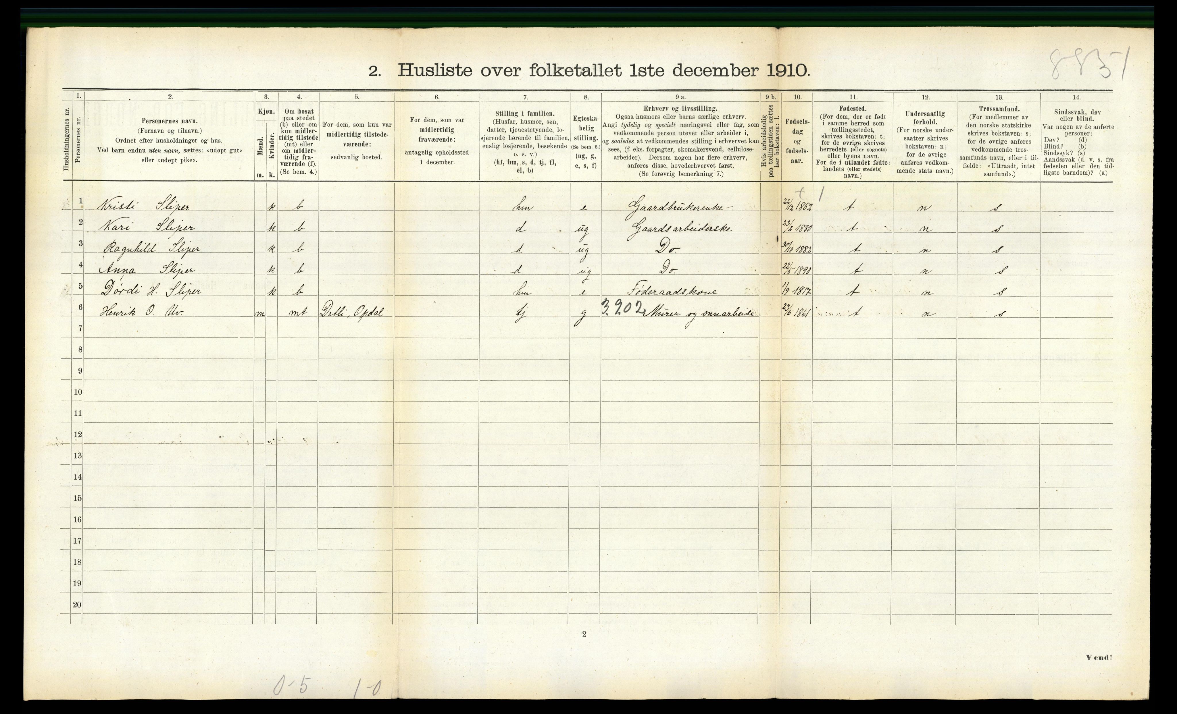 RA, 1910 census for Oppdal, 1910, p. 846