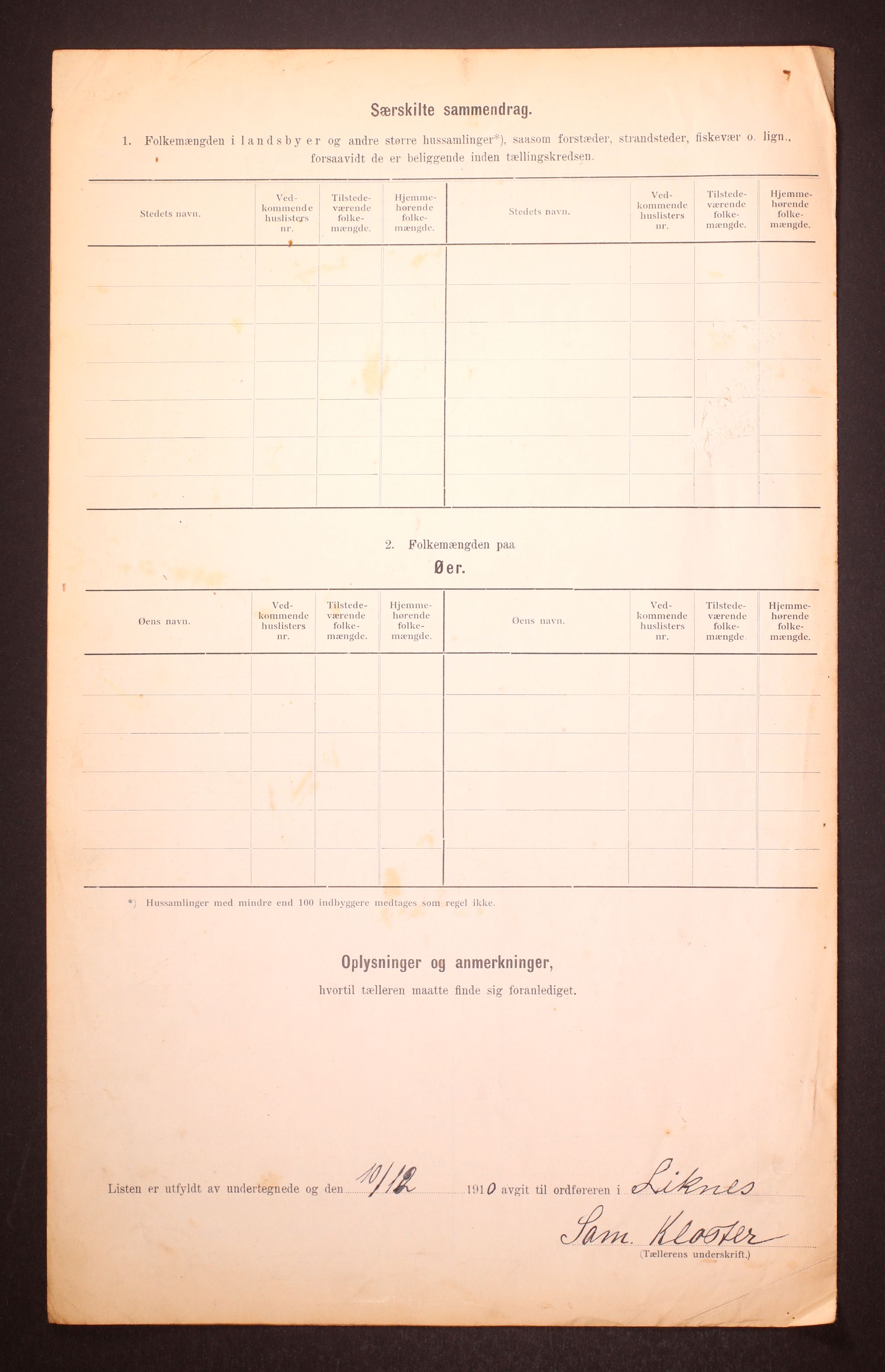 RA, 1910 census for Liknes, 1910, p. 6