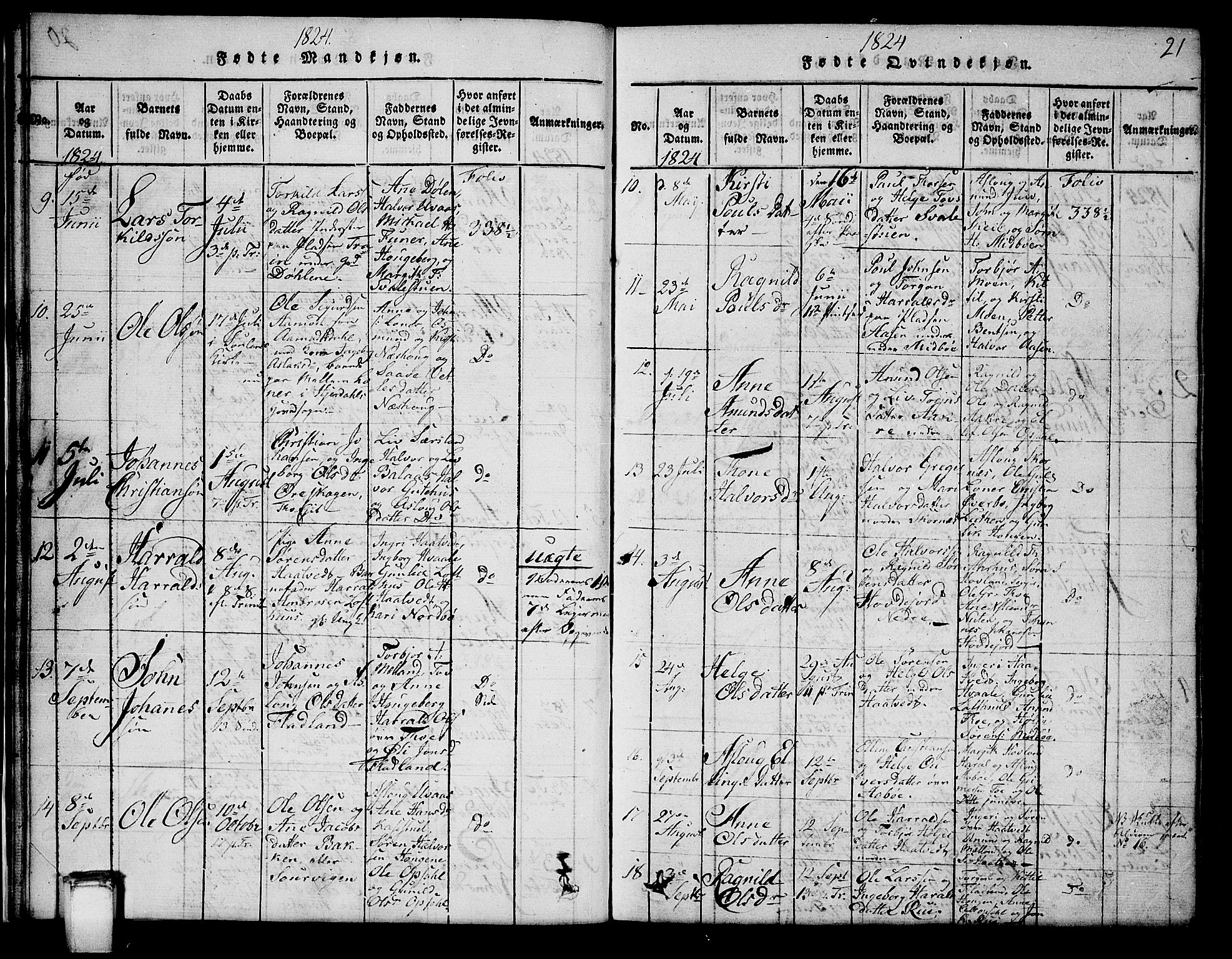 Hjartdal kirkebøker, AV/SAKO-A-270/G/Ga/L0001: Parish register (copy) no. I 1, 1815-1842, p. 21