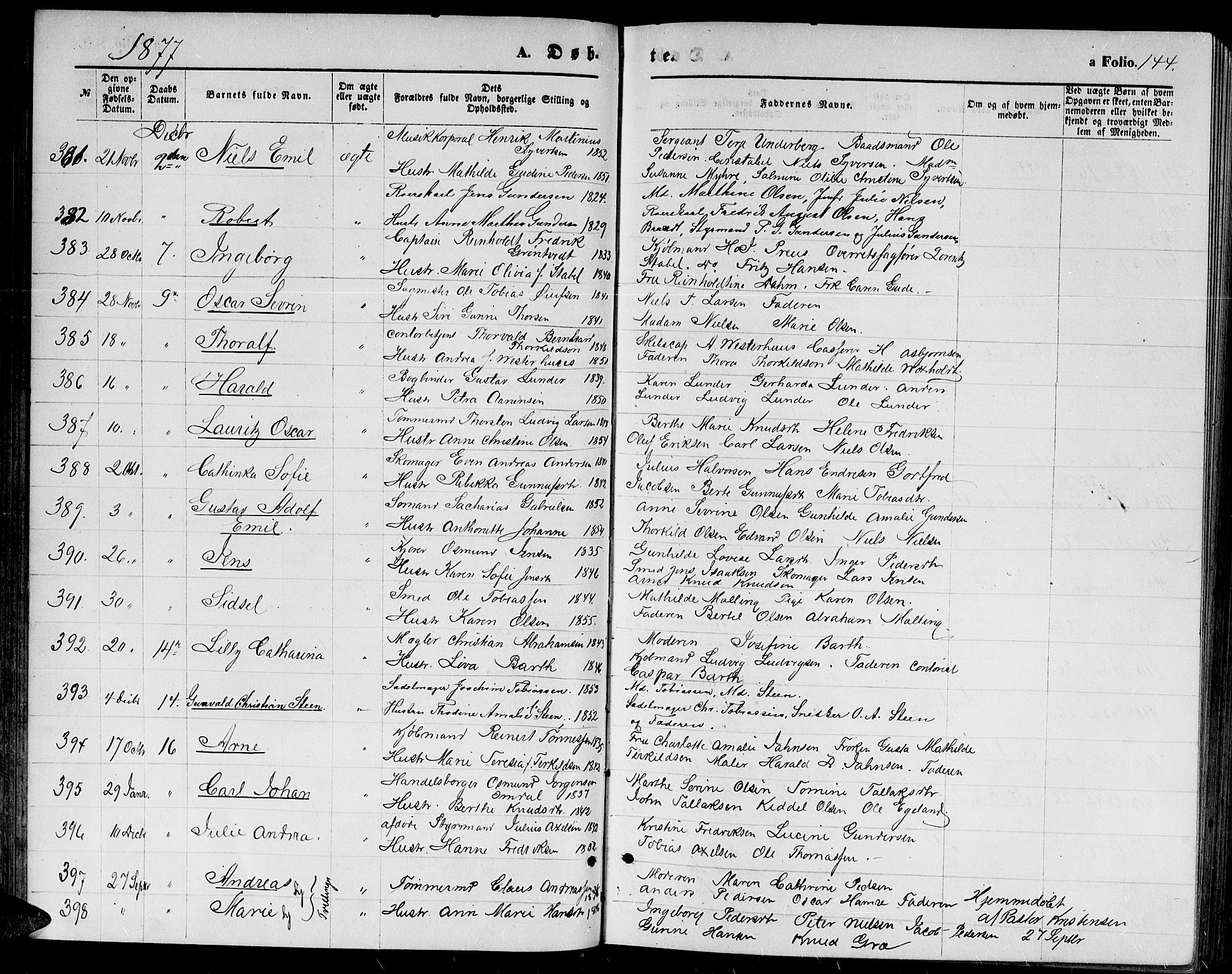 Kristiansand domprosti, SAK/1112-0006/F/Fb/L0013: Parish register (copy) no. B 13, 1871-1880, p. 144