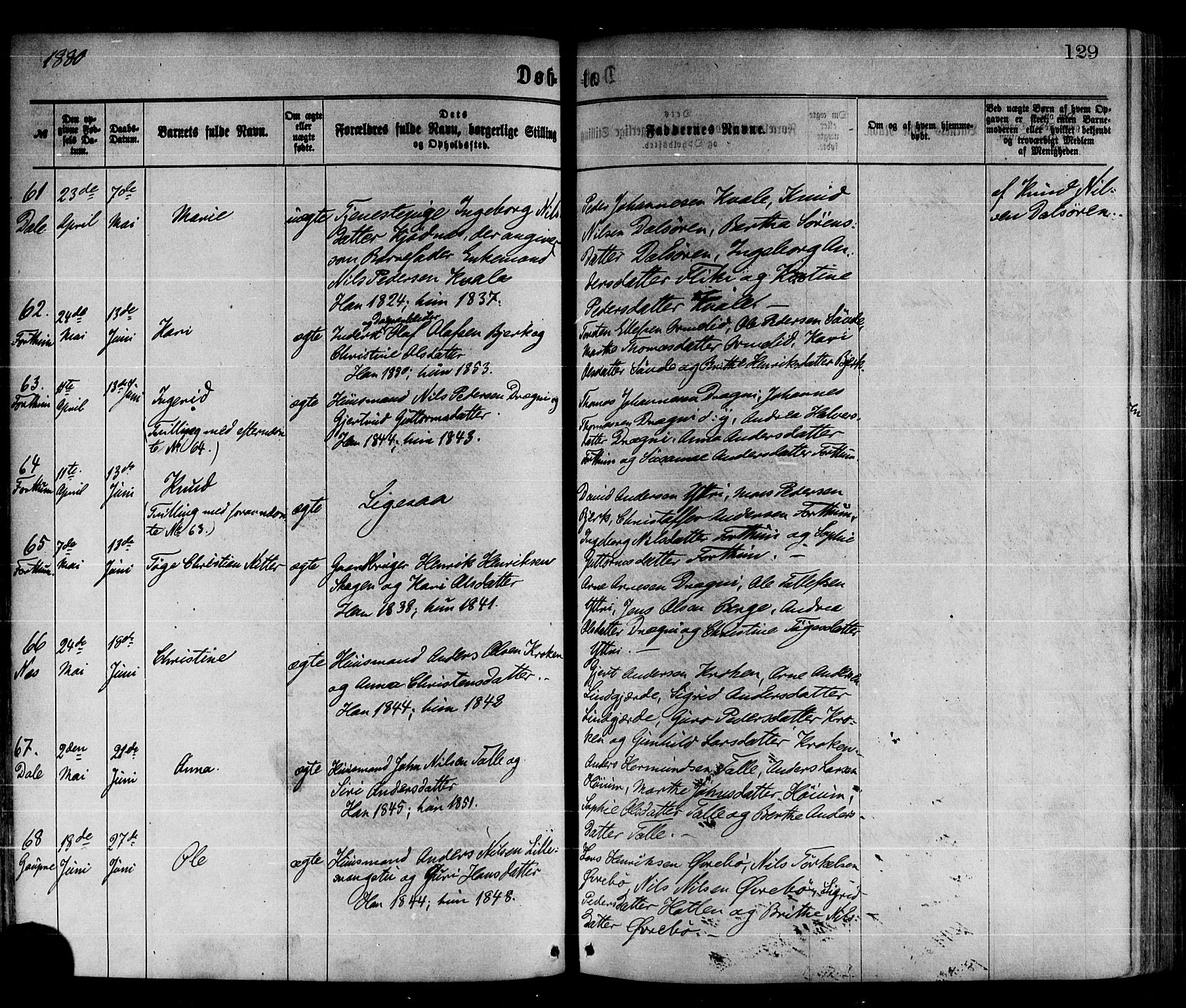 Luster sokneprestembete, AV/SAB-A-81101/H/Haa/Haaa/L0010: Parish register (official) no. A 10, 1871-1886, p. 129