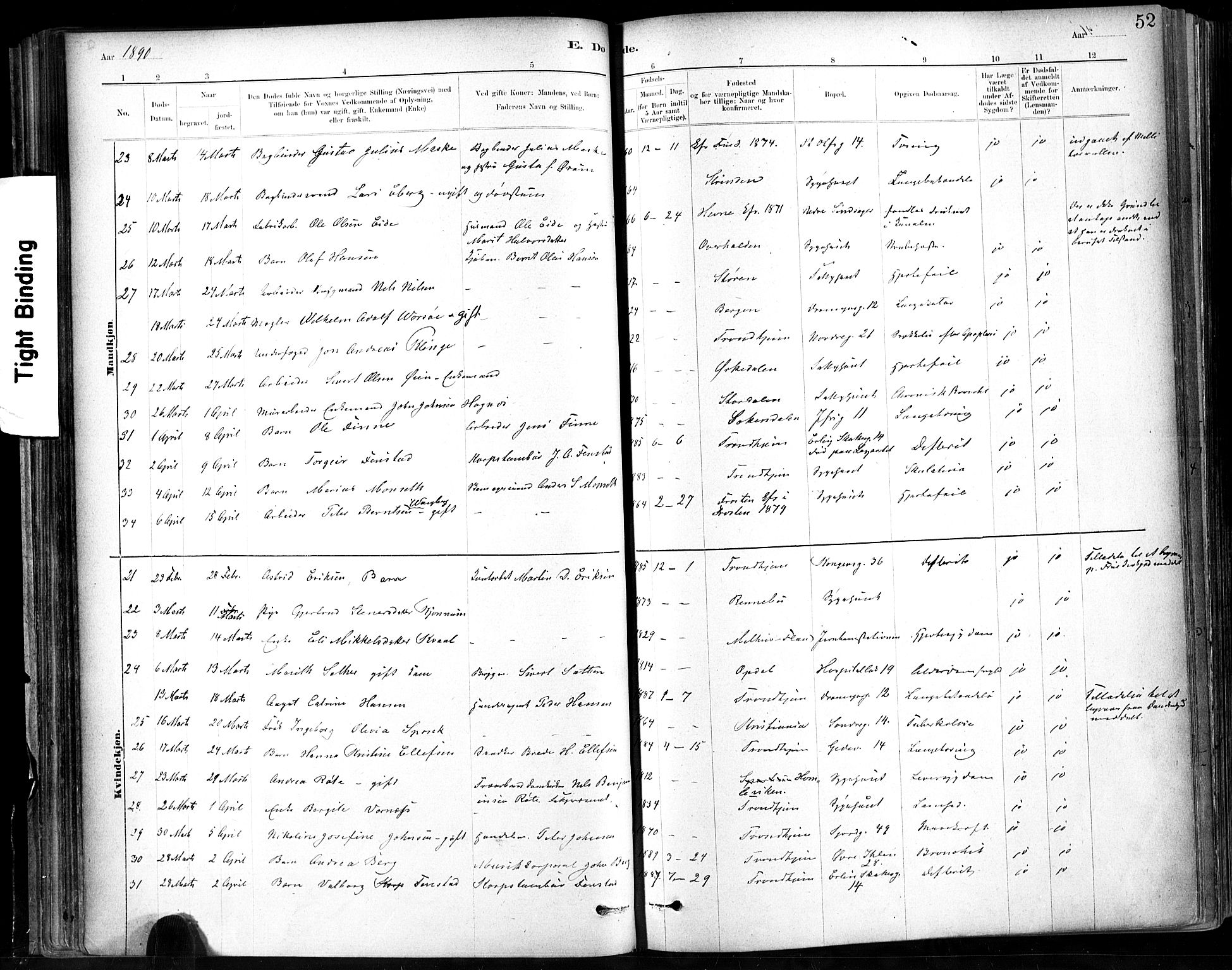 Ministerialprotokoller, klokkerbøker og fødselsregistre - Sør-Trøndelag, AV/SAT-A-1456/602/L0120: Parish register (official) no. 602A18, 1880-1913, p. 52