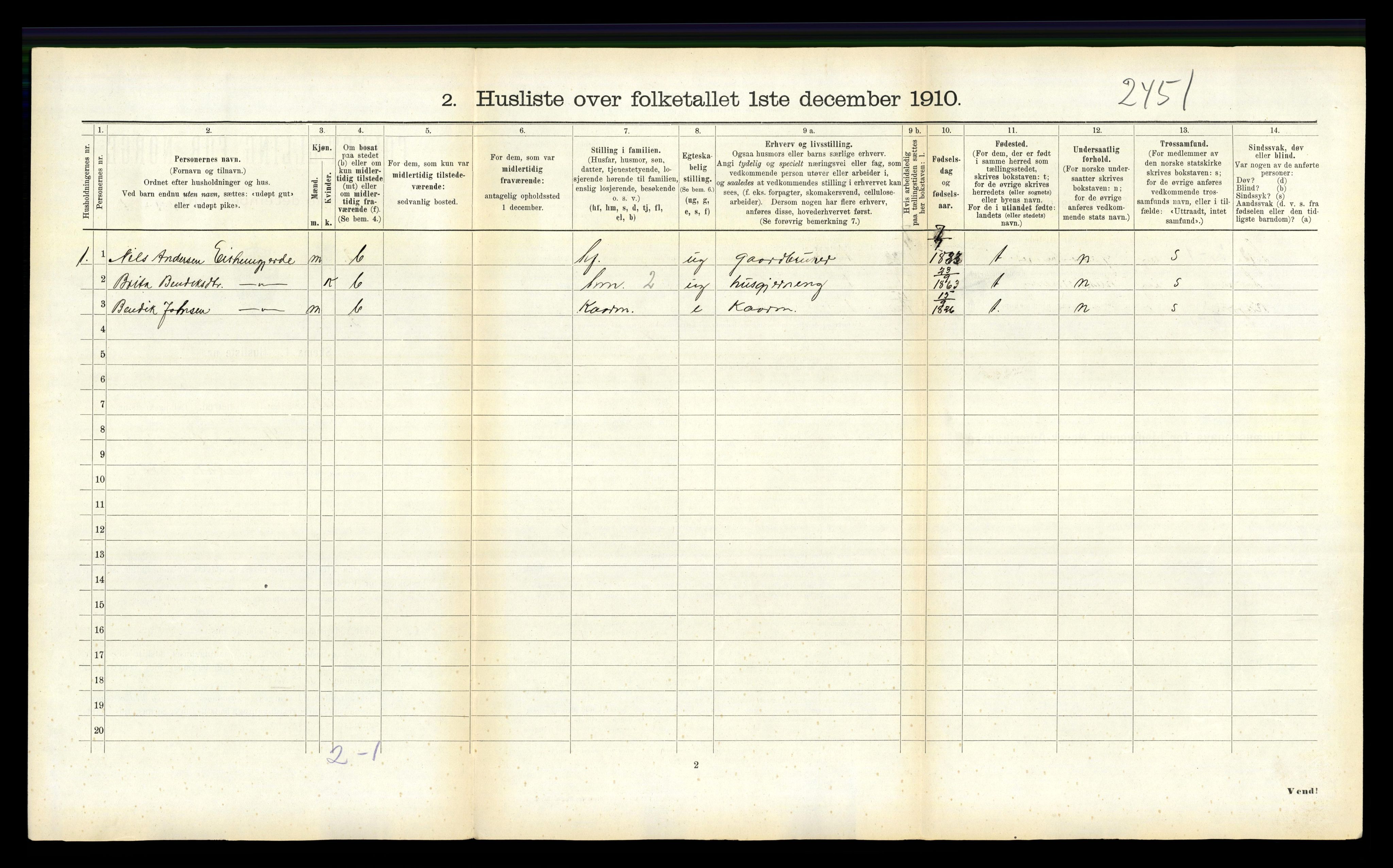 RA, 1910 census for Balestrand, 1910, p. 453