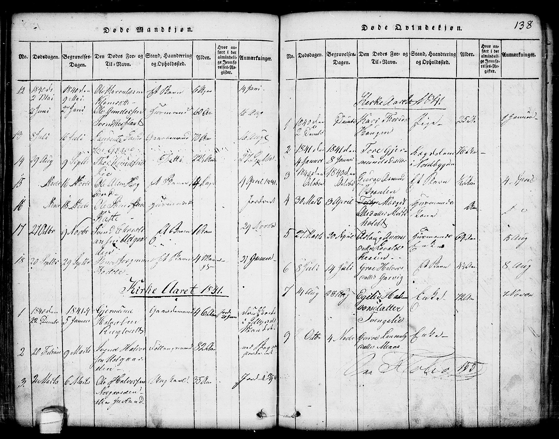 Seljord kirkebøker, SAKO/A-20/G/Ga/L0001: Parish register (copy) no. I 1, 1815-1854, p. 138