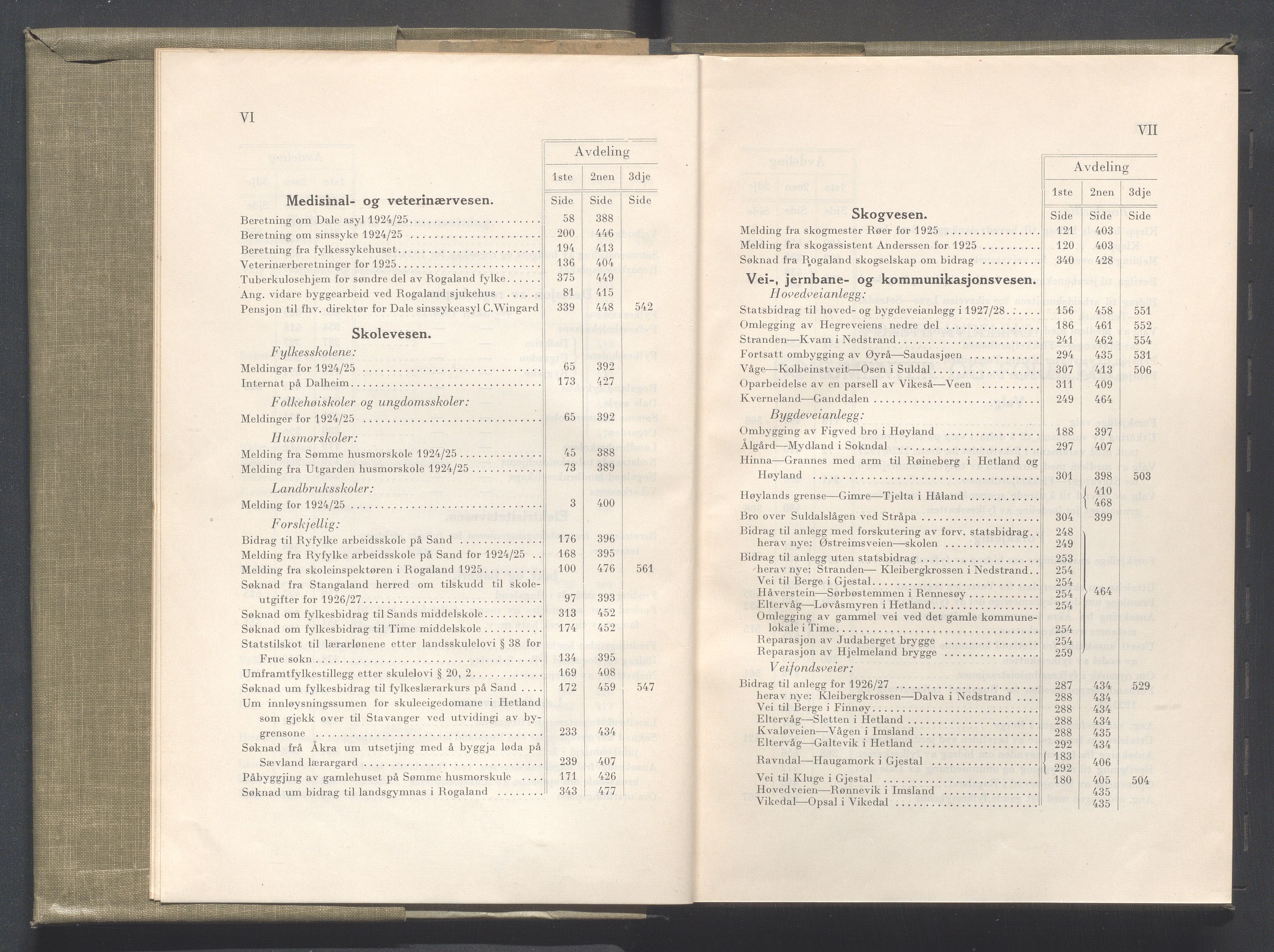 Rogaland fylkeskommune - Fylkesrådmannen , IKAR/A-900/A/Aa/Aaa/L0045: Møtebok , 1926, p. VI-VII