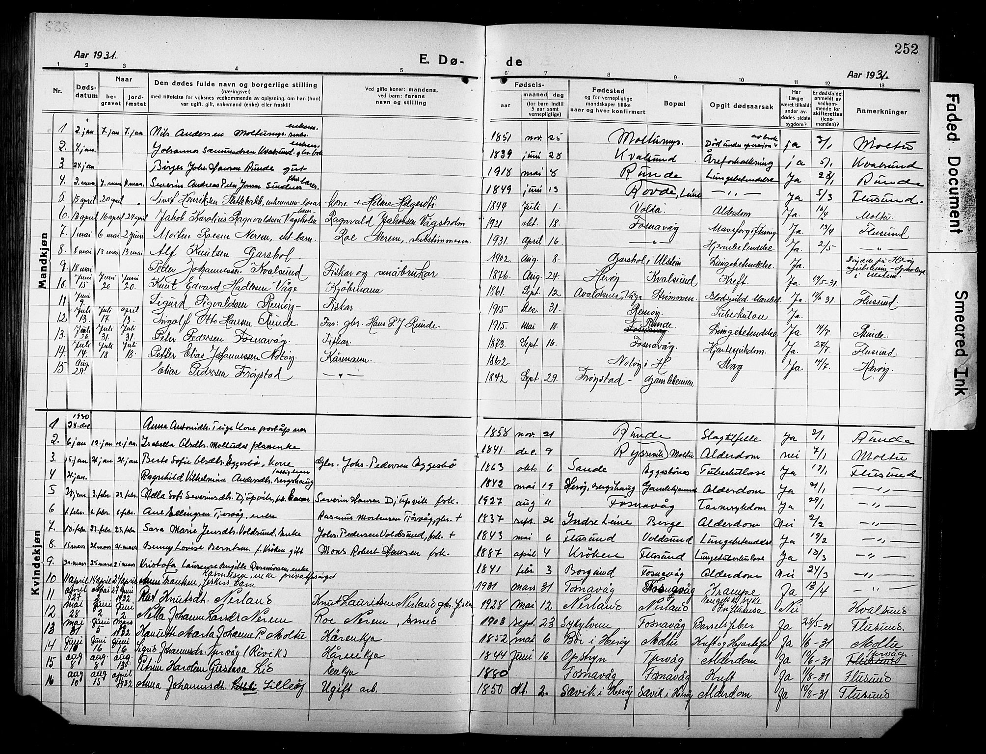 Ministerialprotokoller, klokkerbøker og fødselsregistre - Møre og Romsdal, AV/SAT-A-1454/507/L0084: Parish register (copy) no. 507C07, 1919-1932, p. 252