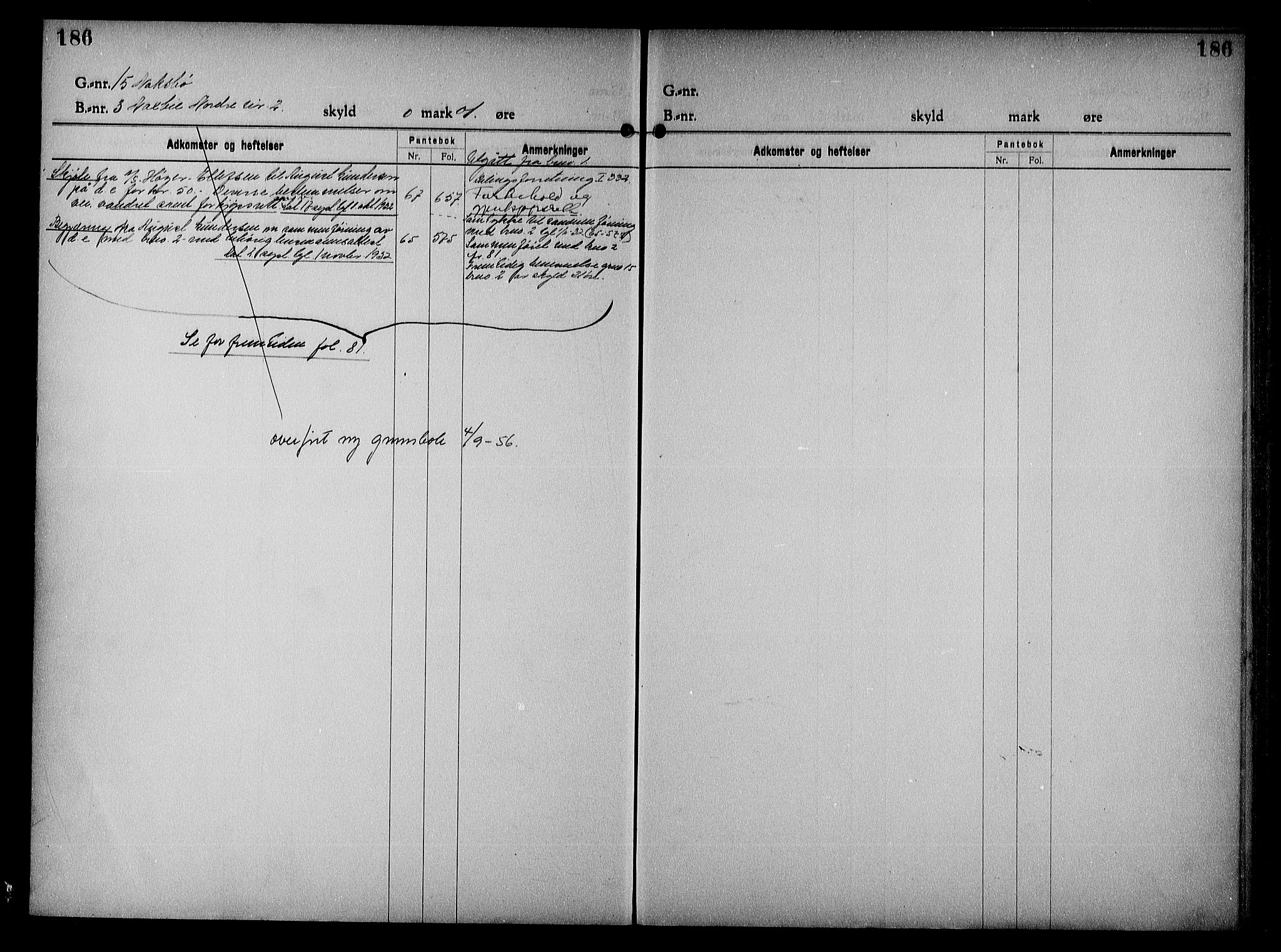 Vestre Nedenes/Sand sorenskriveri, SAK/1221-0010/G/Ga/L0023: Mortgage register no. 16, 1923-1957, p. 186