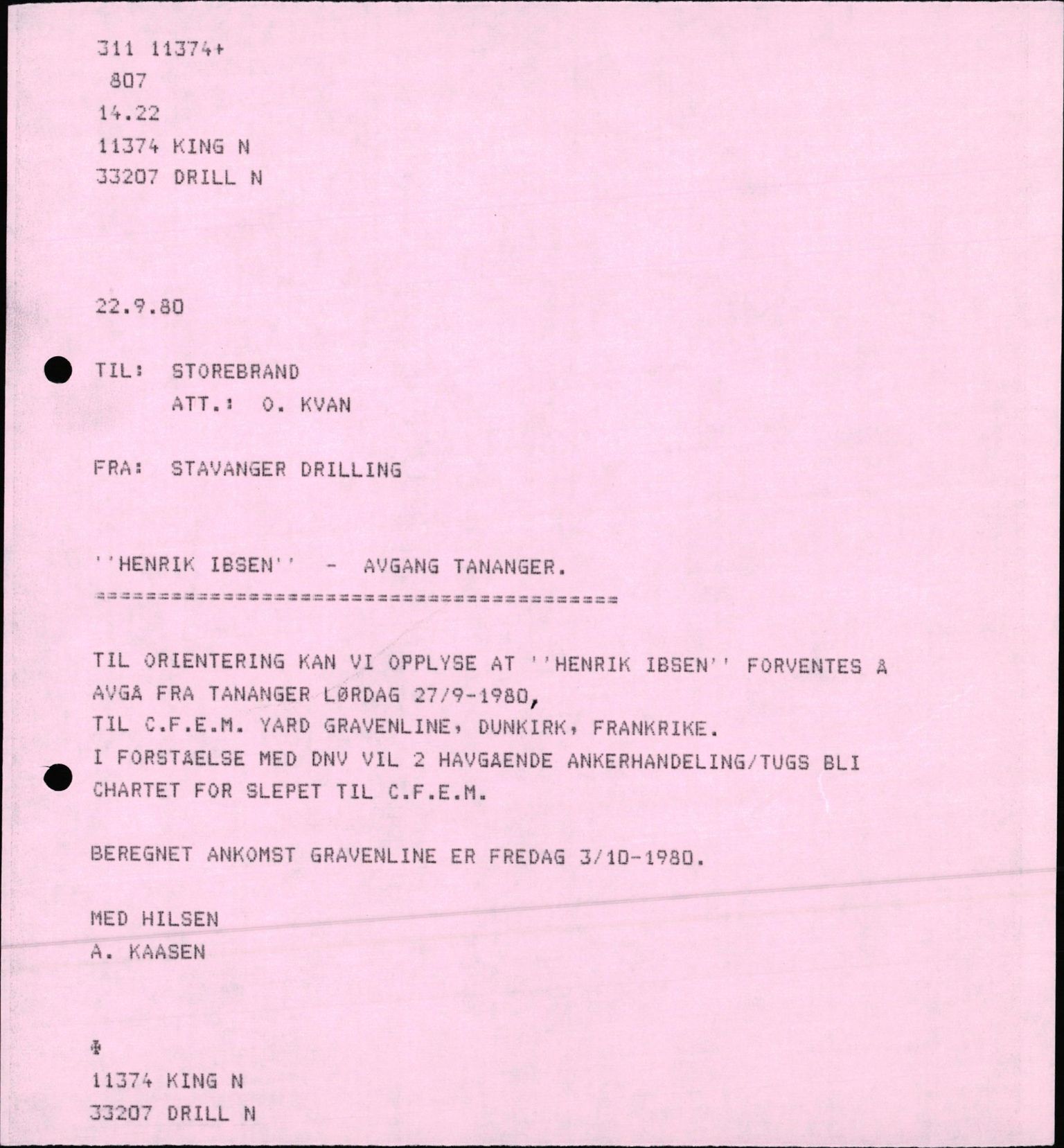 Pa 1503 - Stavanger Drilling AS, AV/SAST-A-101906/2/E/Ec/Eca/L0011: Sak og korrespondanse, 1980-1981