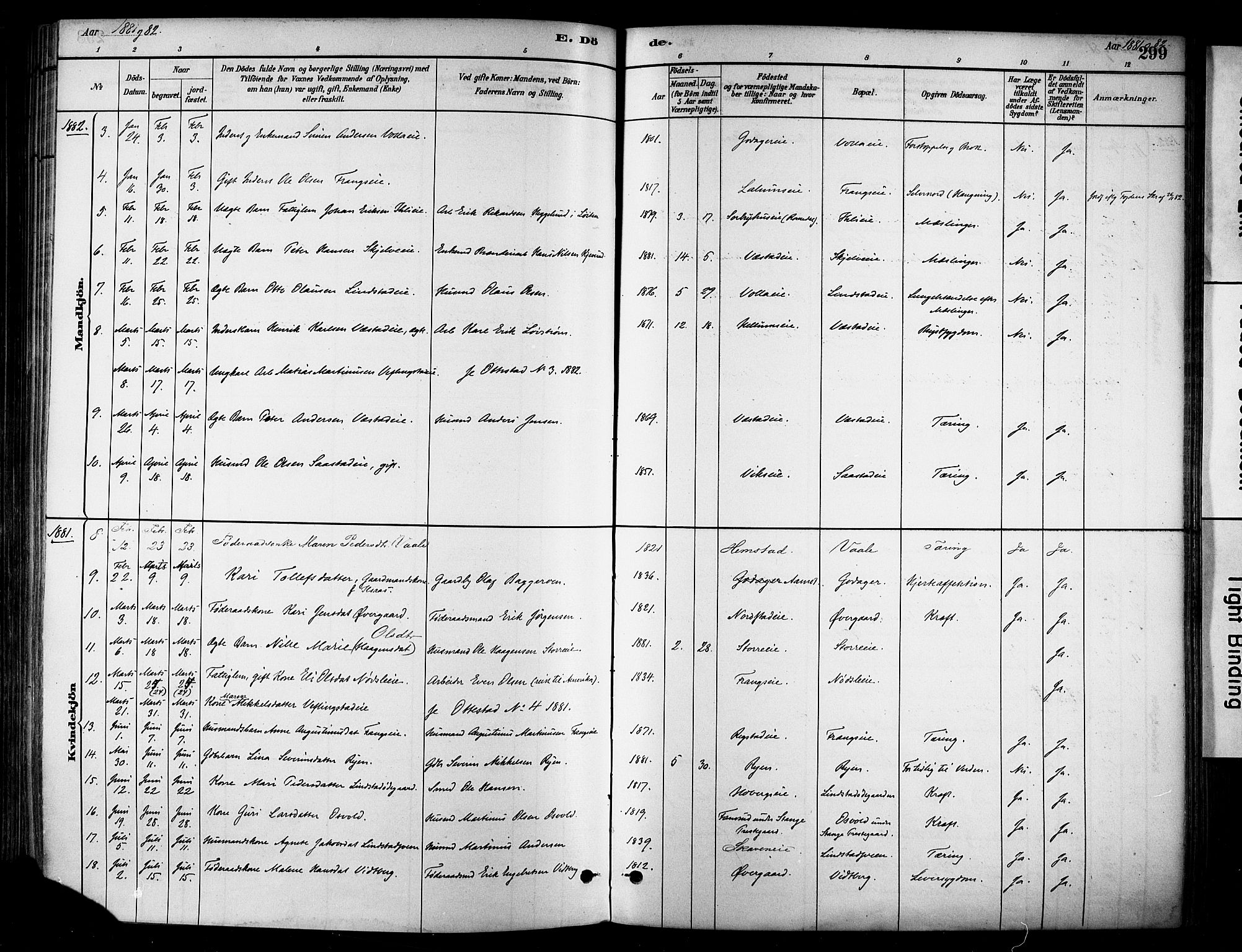 Stange prestekontor, AV/SAH-PREST-002/K/L0017: Parish register (official) no. 17, 1880-1893, p. 299