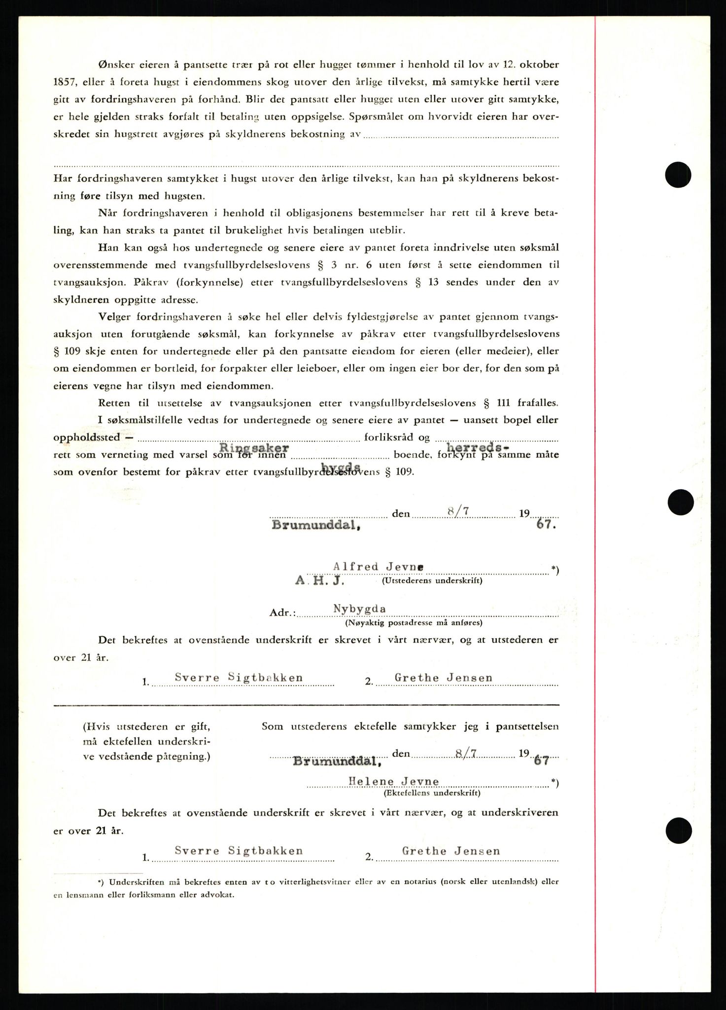 Nord-Hedmark sorenskriveri, SAH/TING-012/H/Hb/Hbf/L0071: Mortgage book no. B71, 1967-1967, Diary no: : 3168/1967