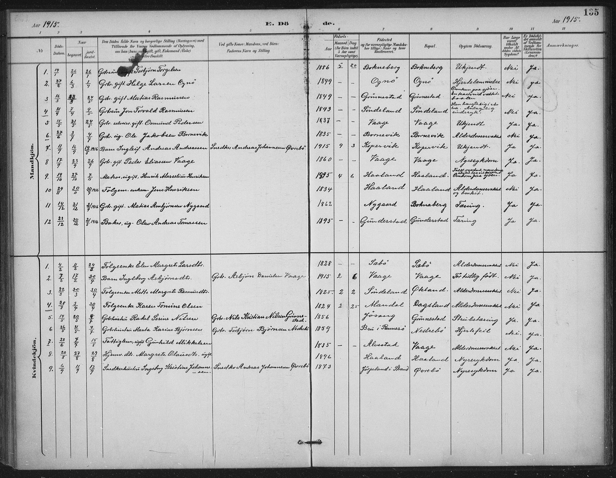 Tysvær sokneprestkontor, AV/SAST-A -101864/H/Ha/Haa/L0009: Parish register (official) no. A 9, 1898-1925, p. 135