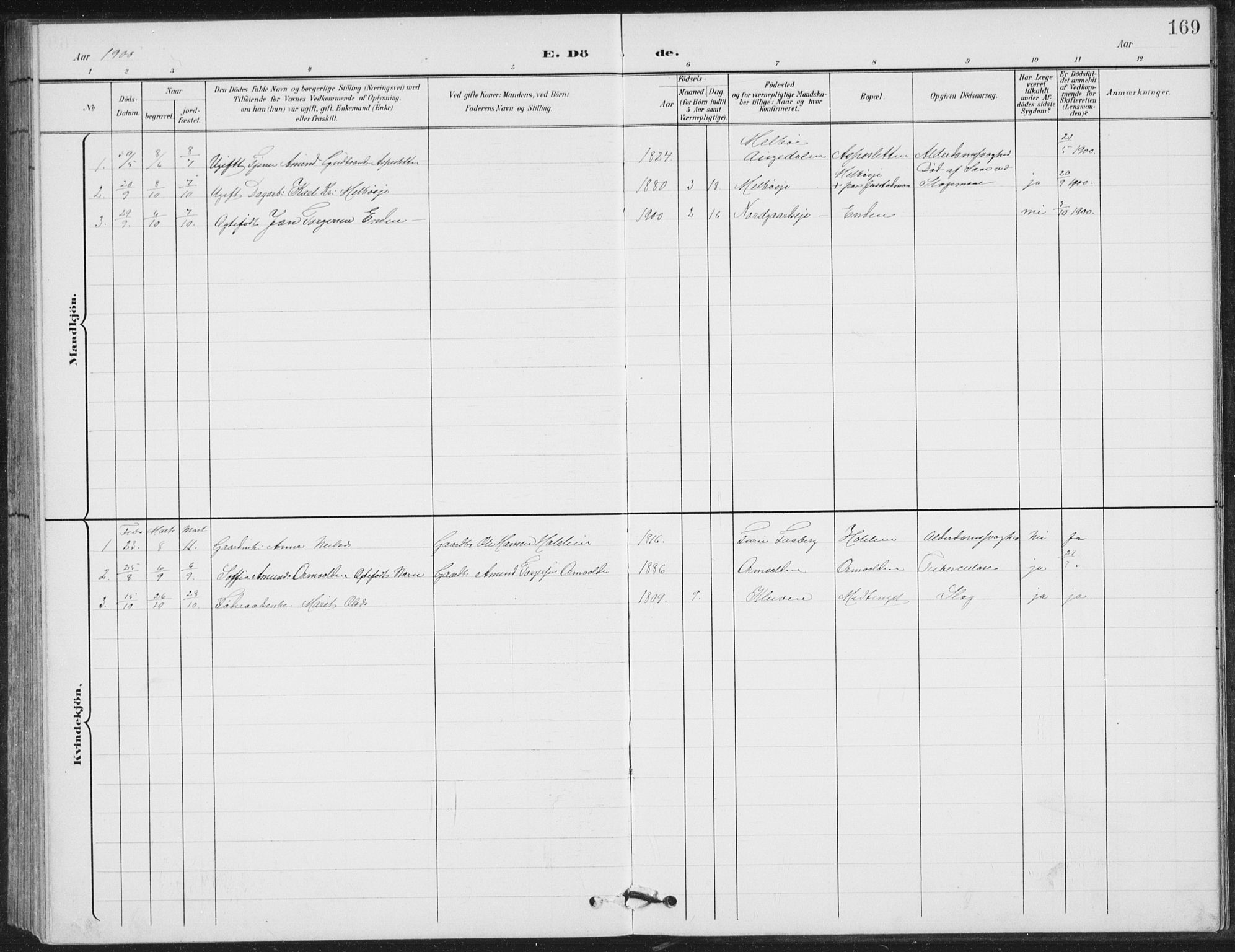 Vestre Gausdal prestekontor, SAH/PREST-094/H/Ha/Hab/L0004: Parish register (copy) no. 4, 1898-1939, p. 169