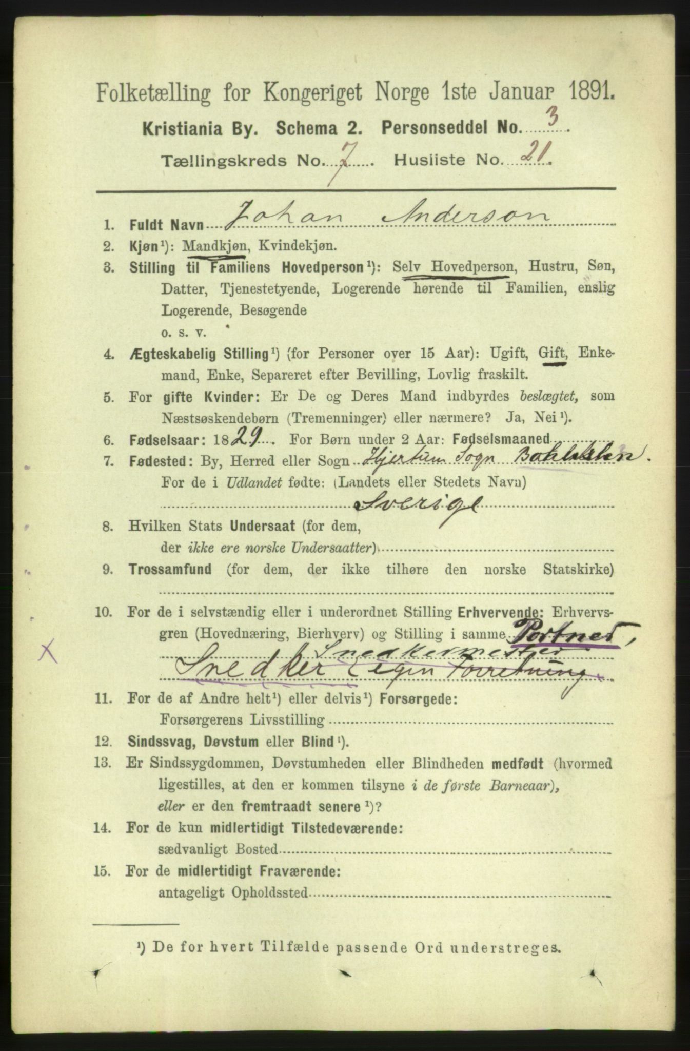 RA, 1891 census for 0301 Kristiania, 1891, p. 3005