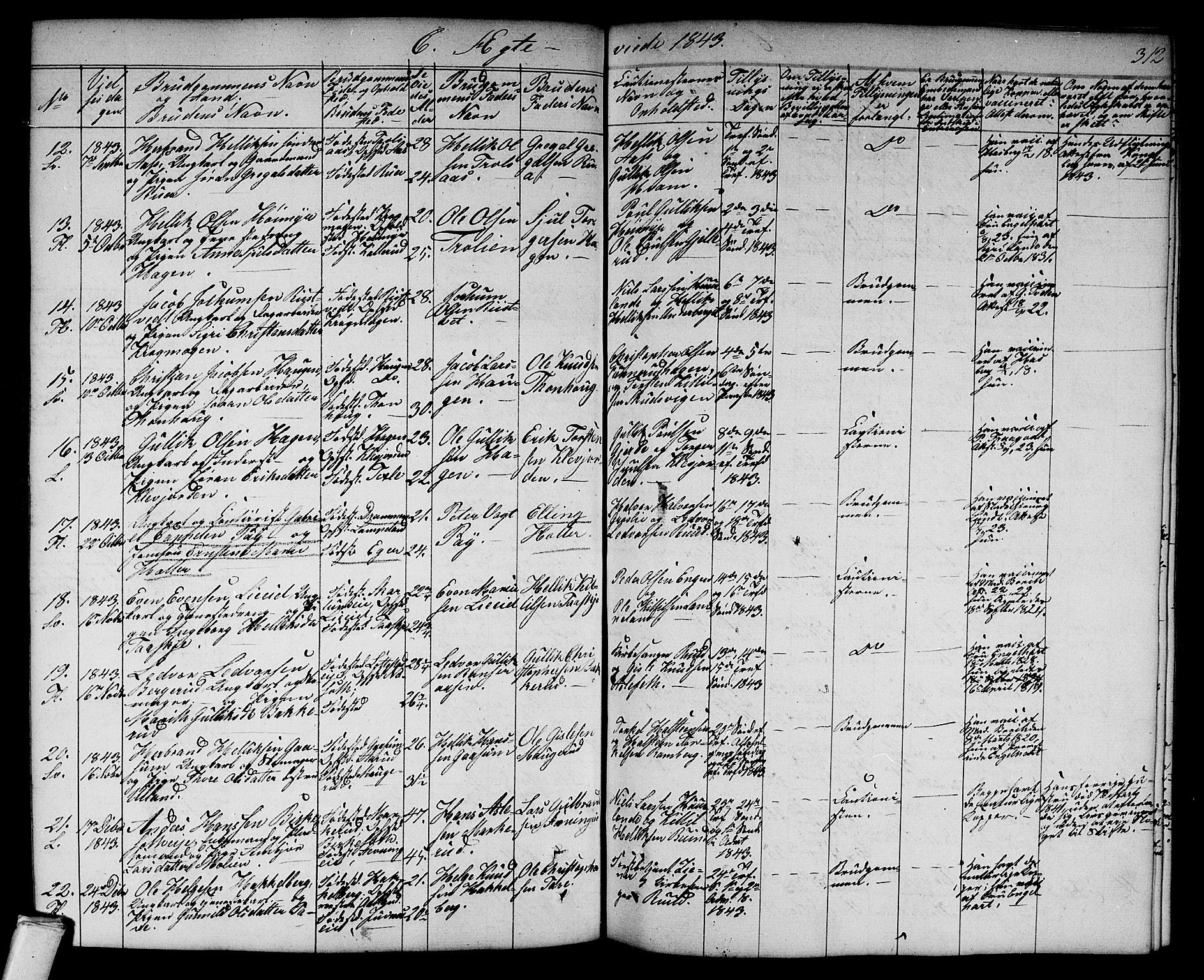 Flesberg kirkebøker, AV/SAKO-A-18/G/Ga/L0002: Parish register (copy) no. I 2, 1834-1860, p. 312