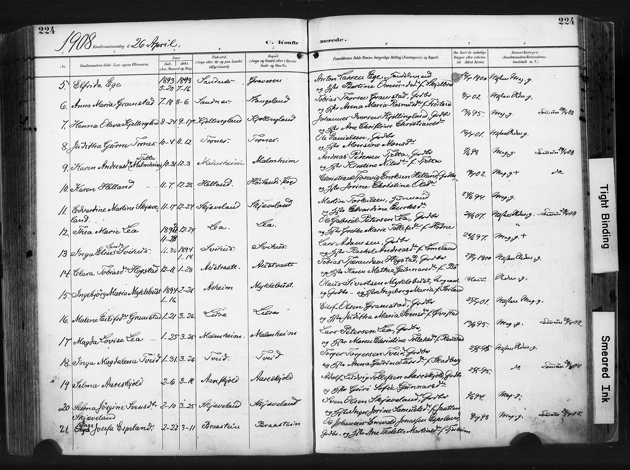 Høyland sokneprestkontor, AV/SAST-A-101799/001/30BA/L0015: Parish register (official) no. A 14, 1899-1911, p. 224