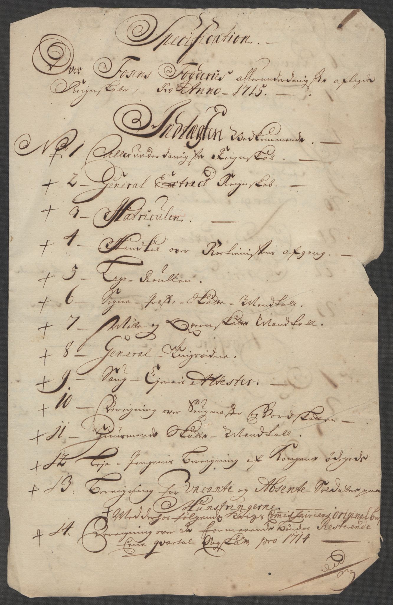 Rentekammeret inntil 1814, Reviderte regnskaper, Fogderegnskap, RA/EA-4092/R57/L3863: Fogderegnskap Fosen, 1715, p. 21