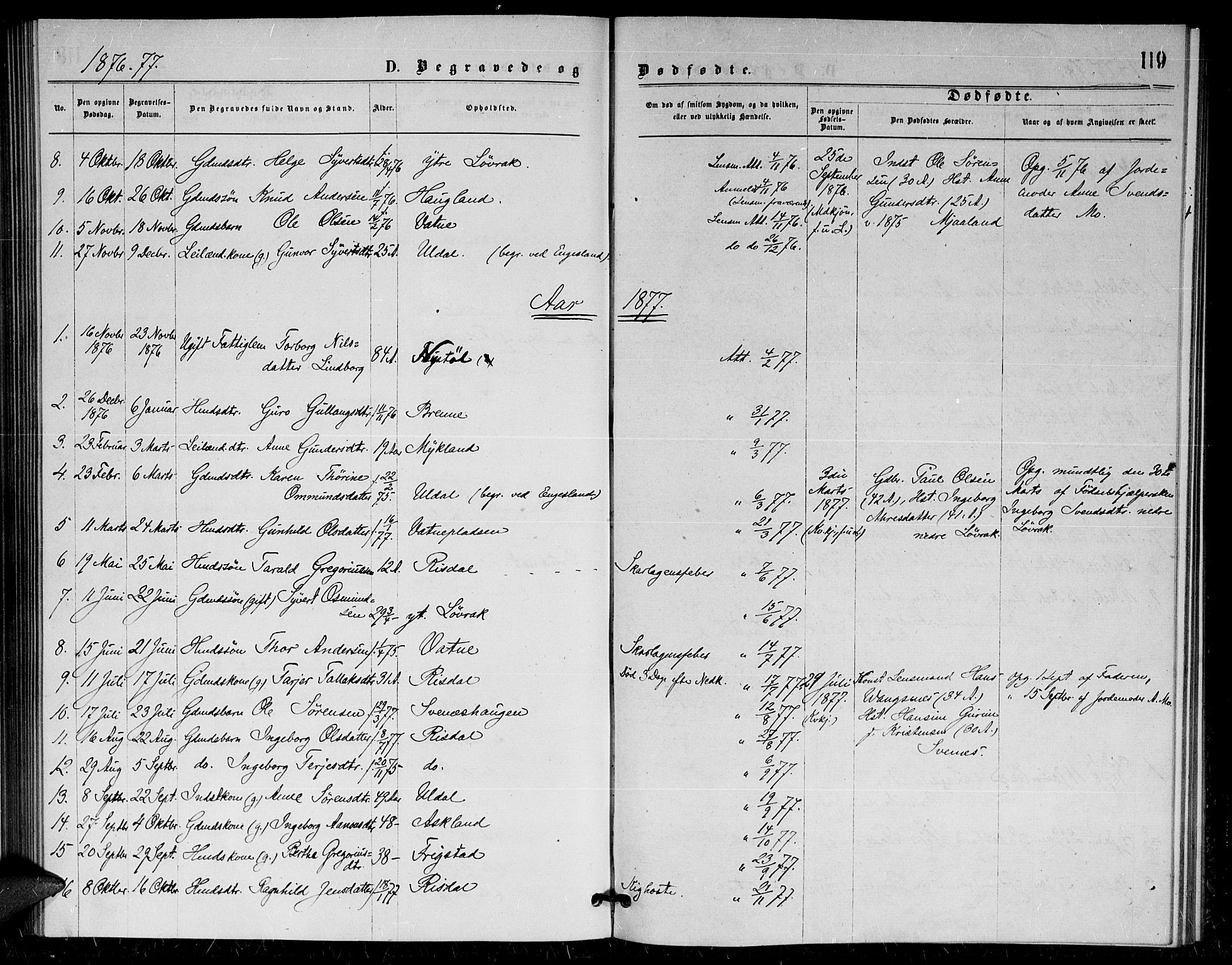 Herefoss sokneprestkontor, AV/SAK-1111-0019/F/Fa/Fac/L0001: Parish register (official) no. A 1, 1871-1886, p. 119