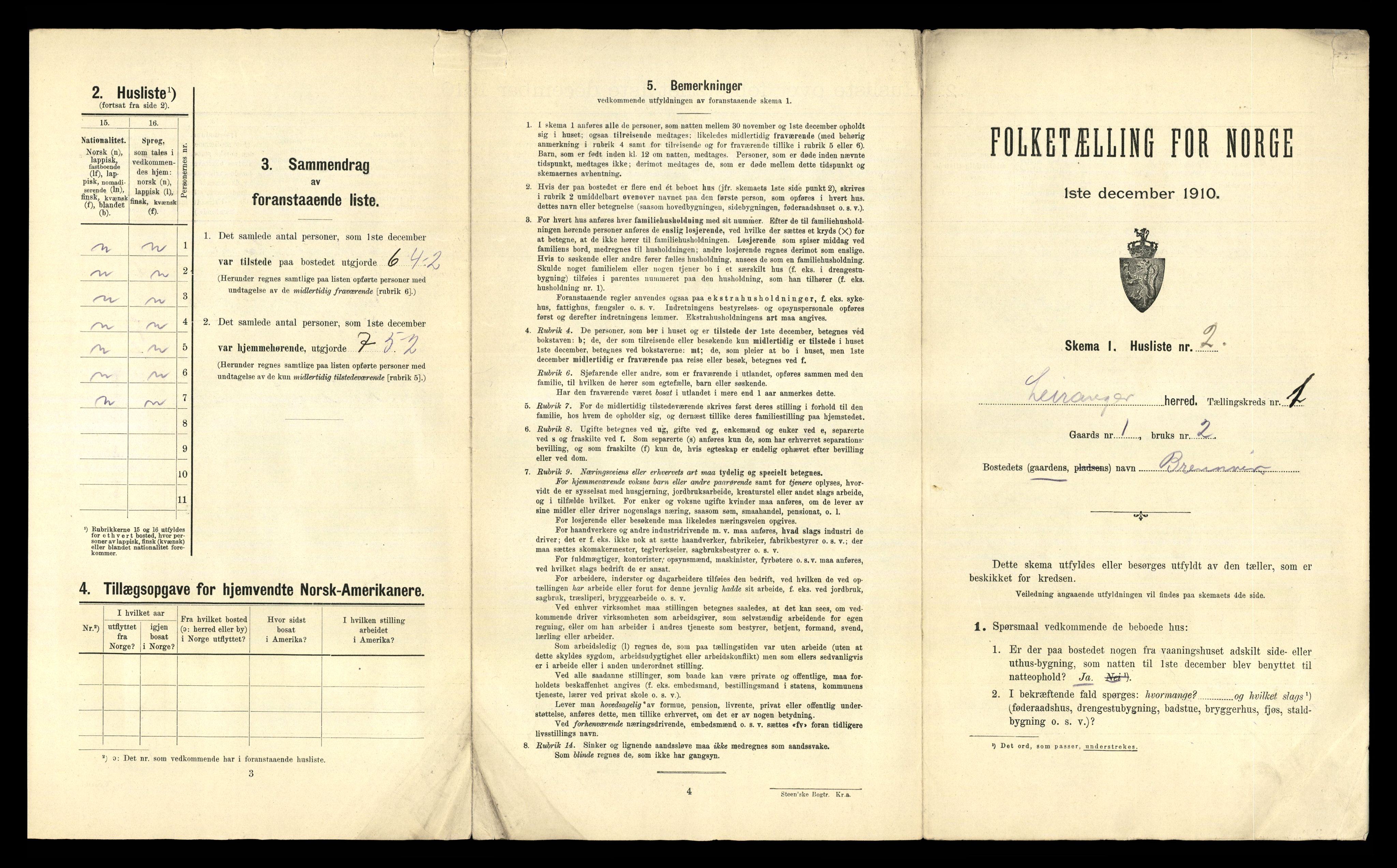 RA, 1910 census for Leiranger, 1910, p. 19