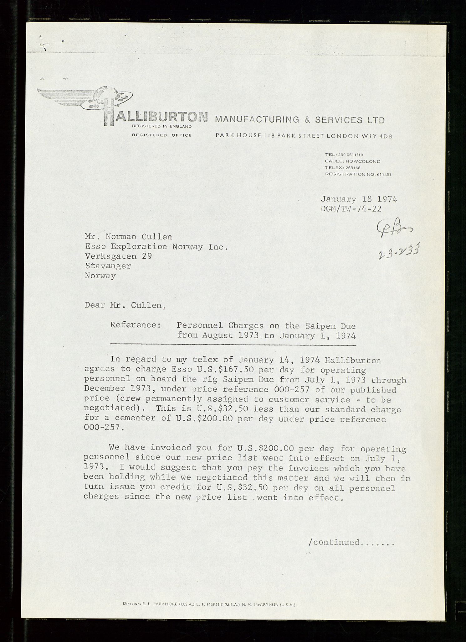 Pa 1512 - Esso Exploration and Production Norway Inc., SAST/A-101917/E/Ea/L0020: Kontrakter og avtaler, 1966-1974, p. 351