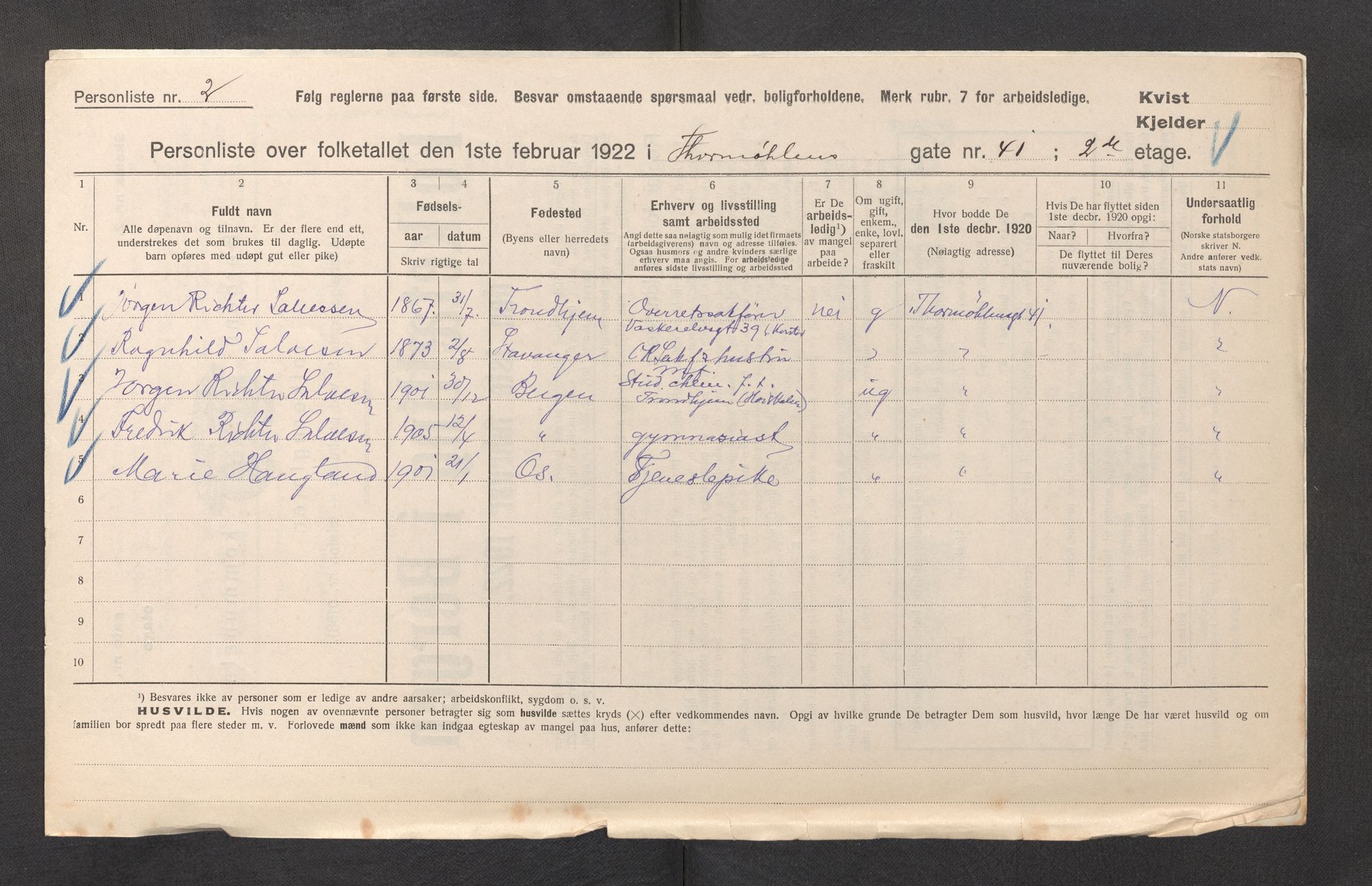 SAB, Municipal Census 1922 for Bergen, 1922, p. 43802