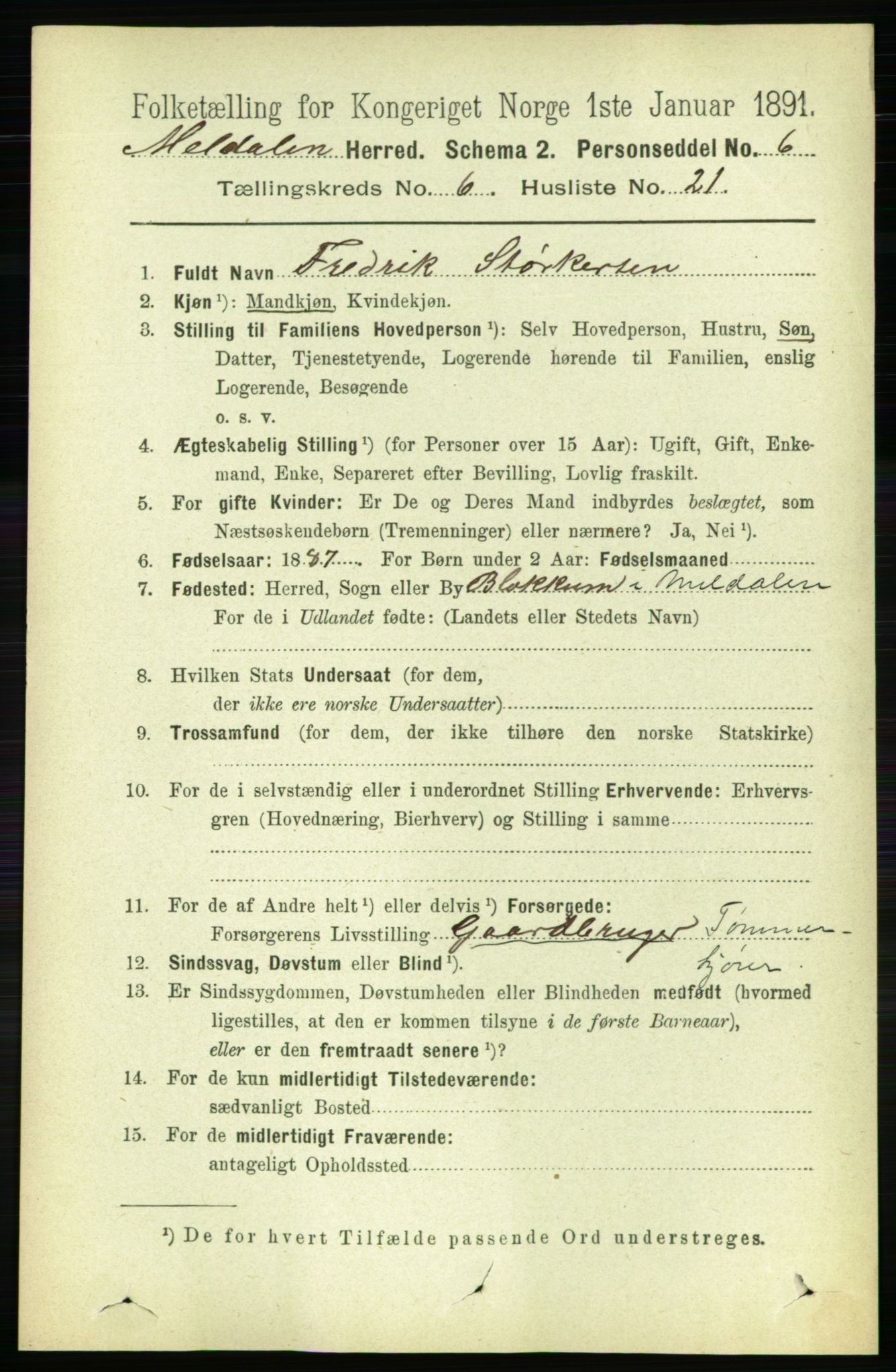 RA, 1891 census for 1636 Meldal, 1891, p. 3003