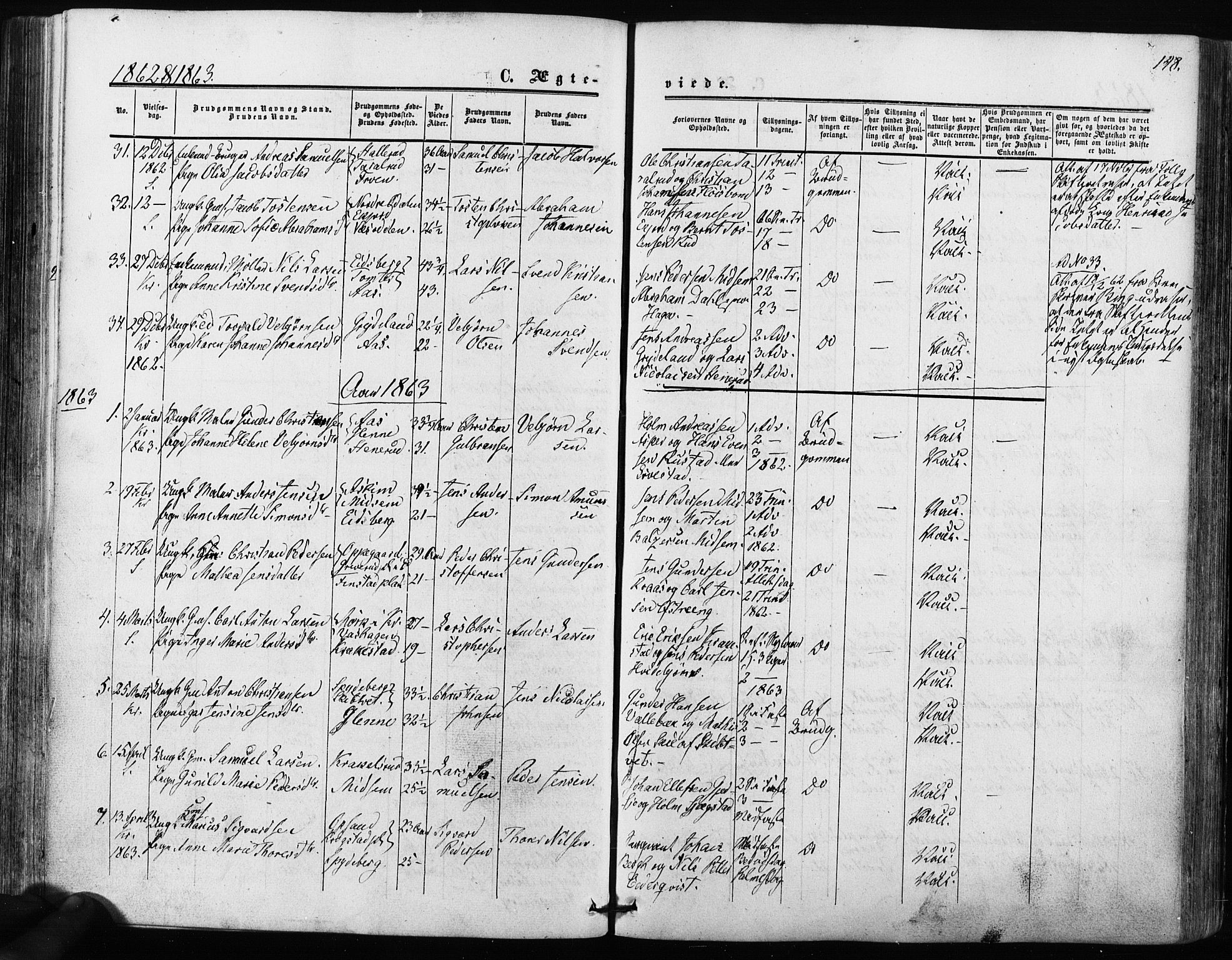 Kråkstad prestekontor Kirkebøker, SAO/A-10125a/F/Fa/L0007: Parish register (official) no. I 7, 1858-1870, p. 148
