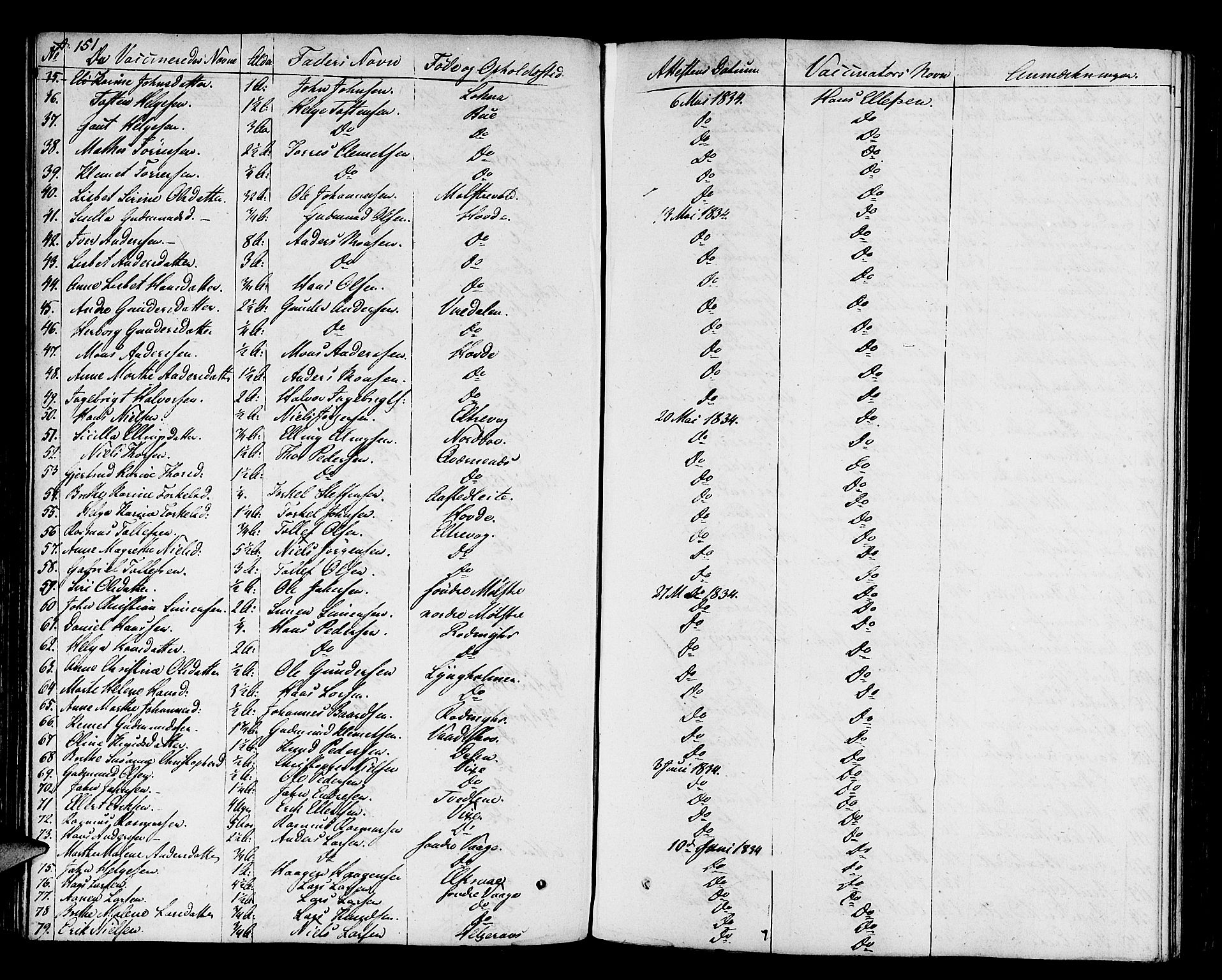 Finnås sokneprestembete, SAB/A-99925/H/Ha/Haa/Haaa/L0005: Parish register (official) no. A 5, 1823-1835, p. 151