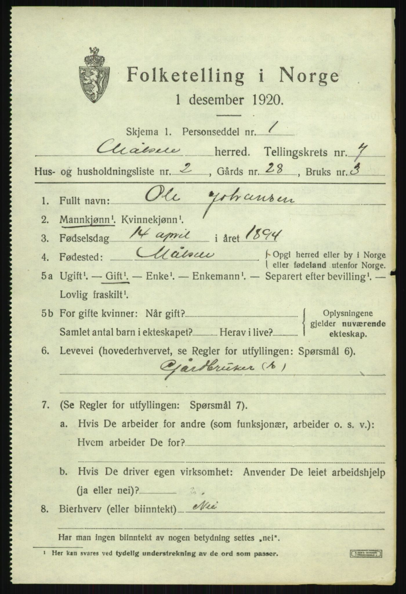 SATØ, 1920 census for Målselv, 1920, p. 4193