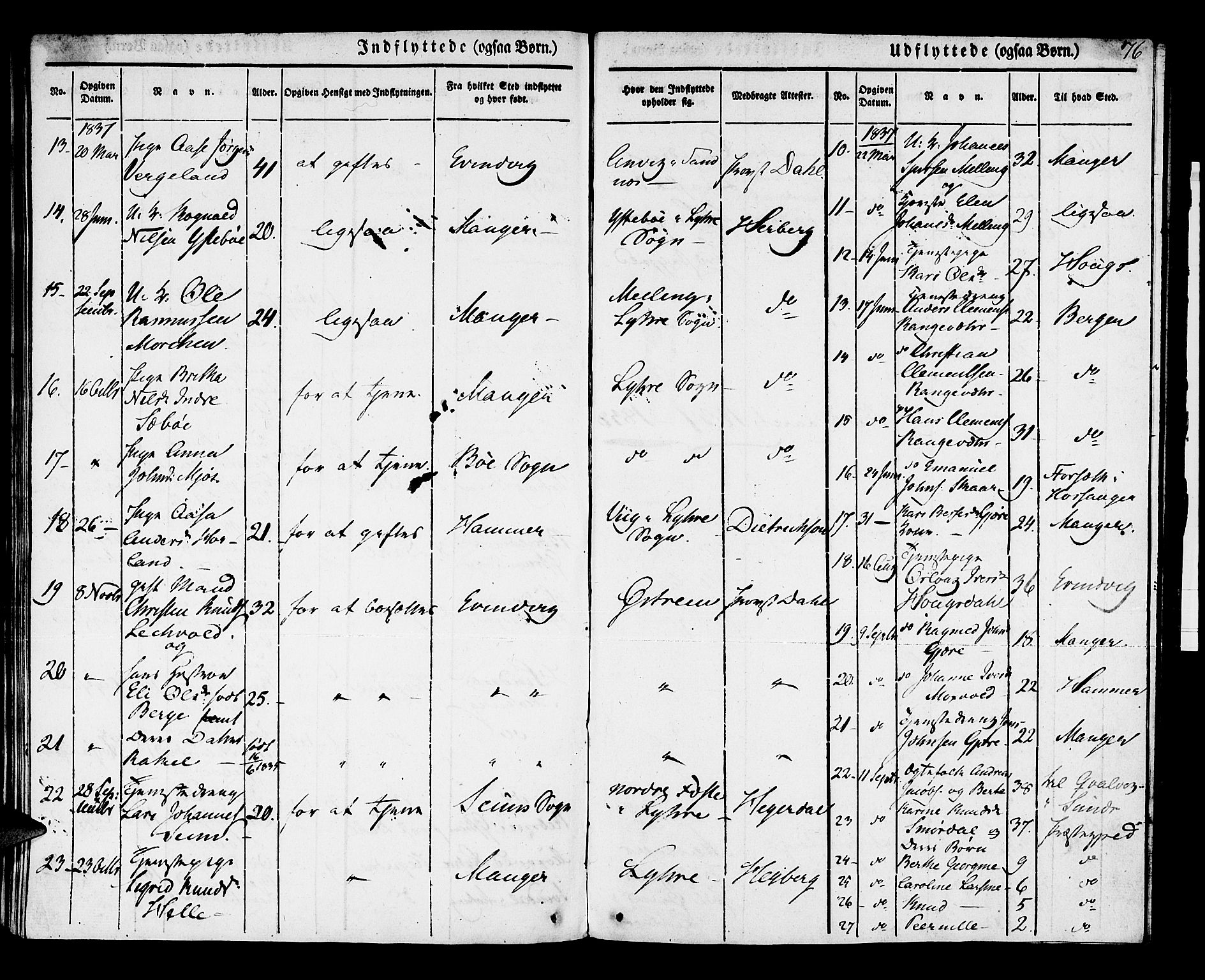 Lindås Sokneprestembete, SAB/A-76701/H/Haa: Parish register (official) no. A 9, 1835-1841, p. 76
