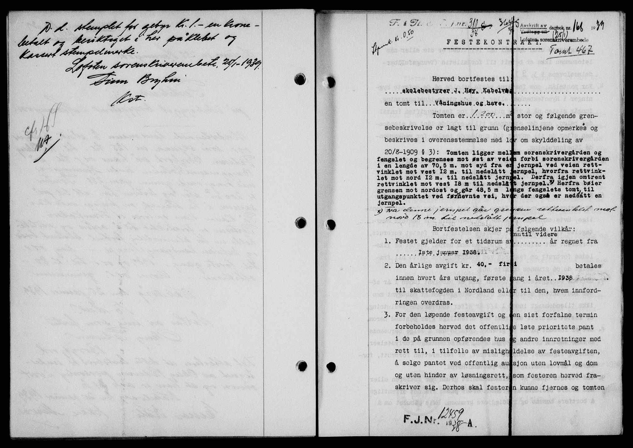 Lofoten sorenskriveri, SAT/A-0017/1/2/2C/L0005a: Mortgage book no. 5a, 1939-1939, Diary no: : 168/1939