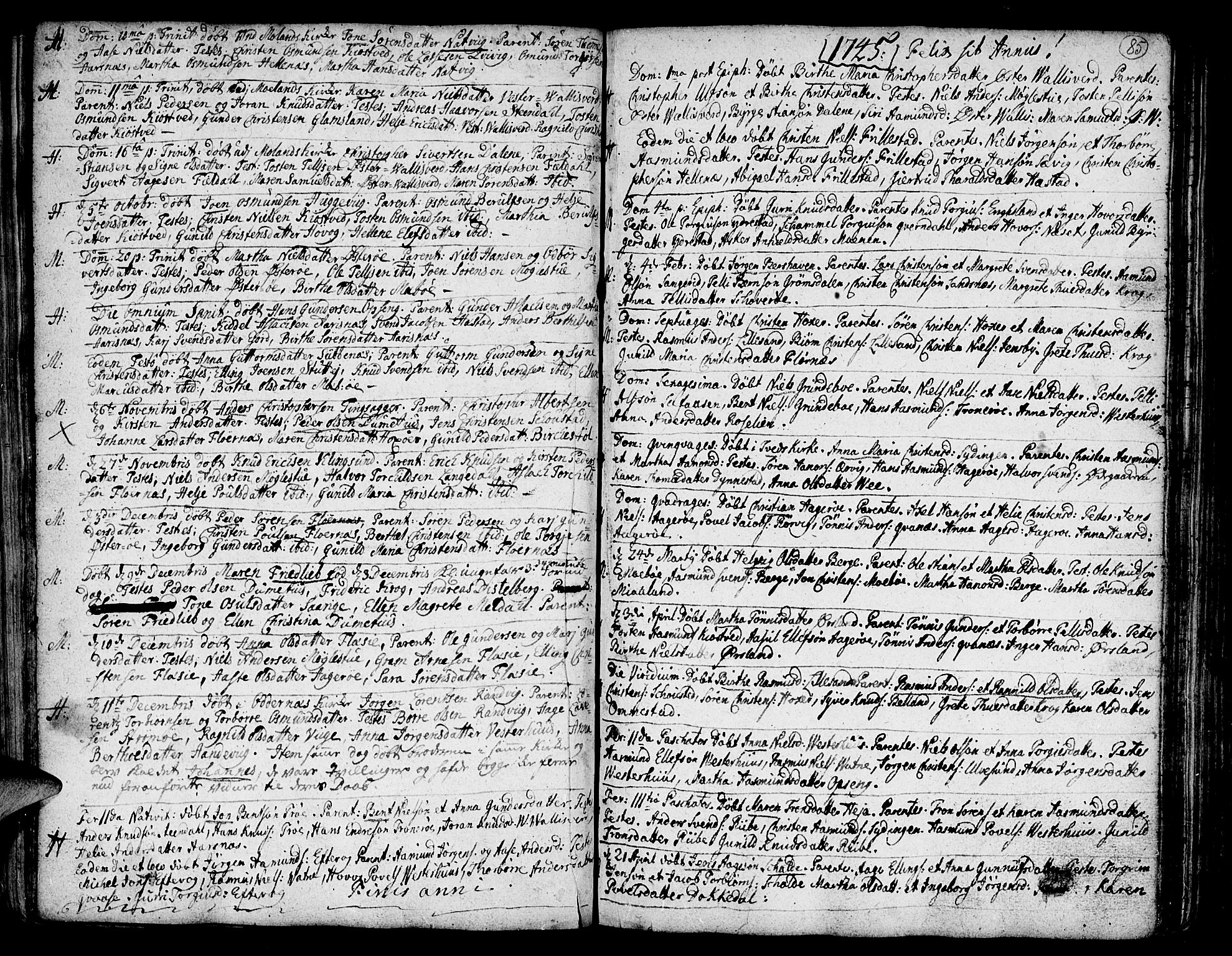 Vestre Moland sokneprestkontor, AV/SAK-1111-0046/F/Fa/Fab/L0001: Parish register (official) no. A 1, 1687-1760, p. 85