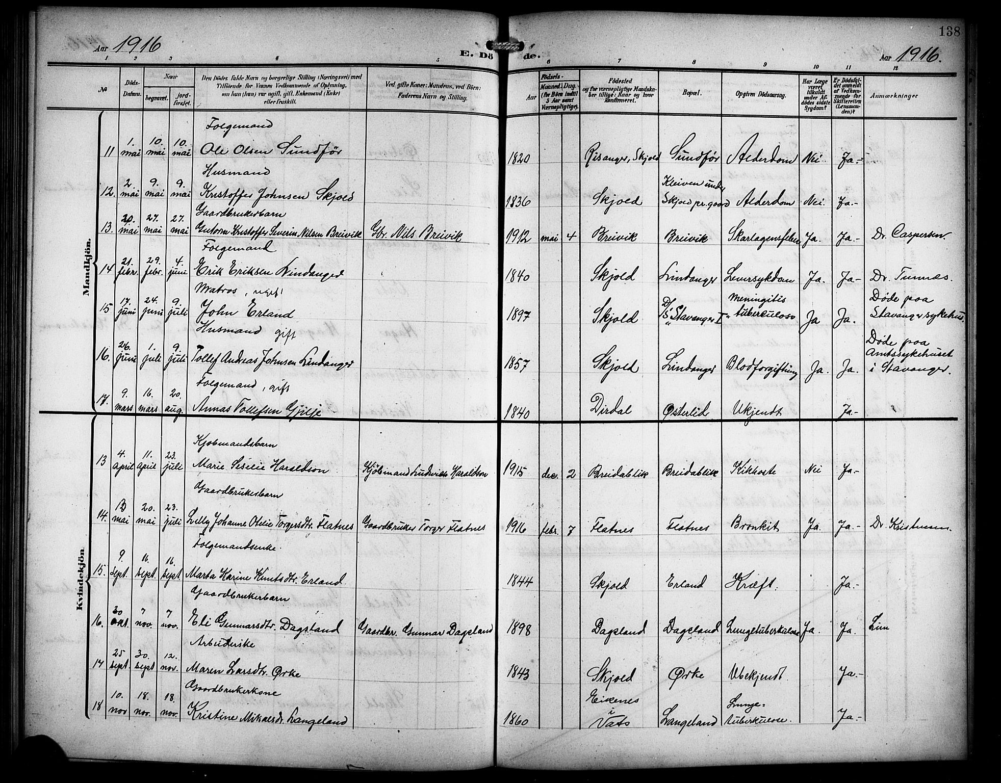 Skjold sokneprestkontor, AV/SAST-A-101847/H/Ha/Hab/L0008: Parish register (copy) no. B 8, 1906-1920, p. 138