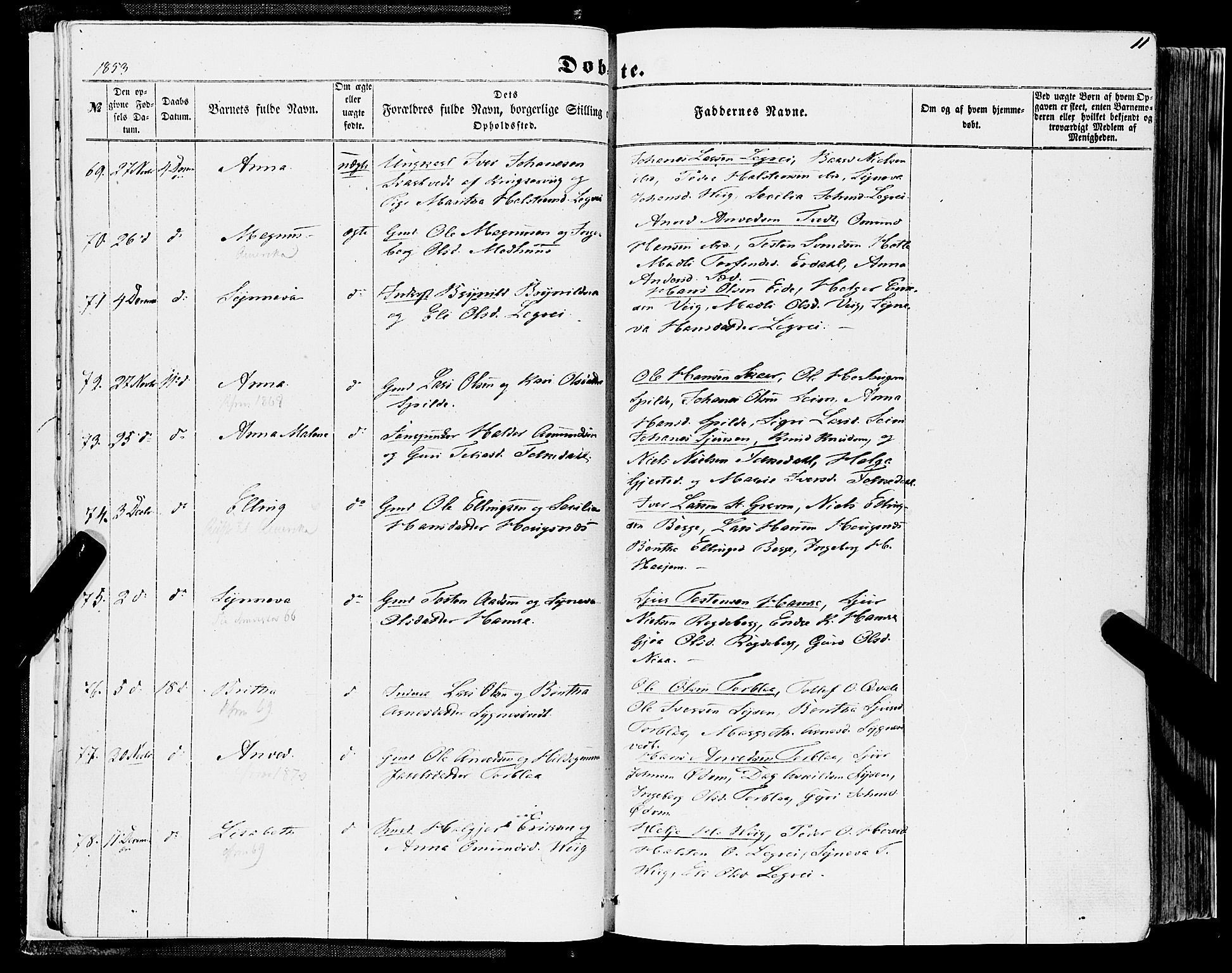 Ulvik sokneprestembete, AV/SAB-A-78801/H/Haa: Parish register (official) no. A 13, 1853-1863, p. 11